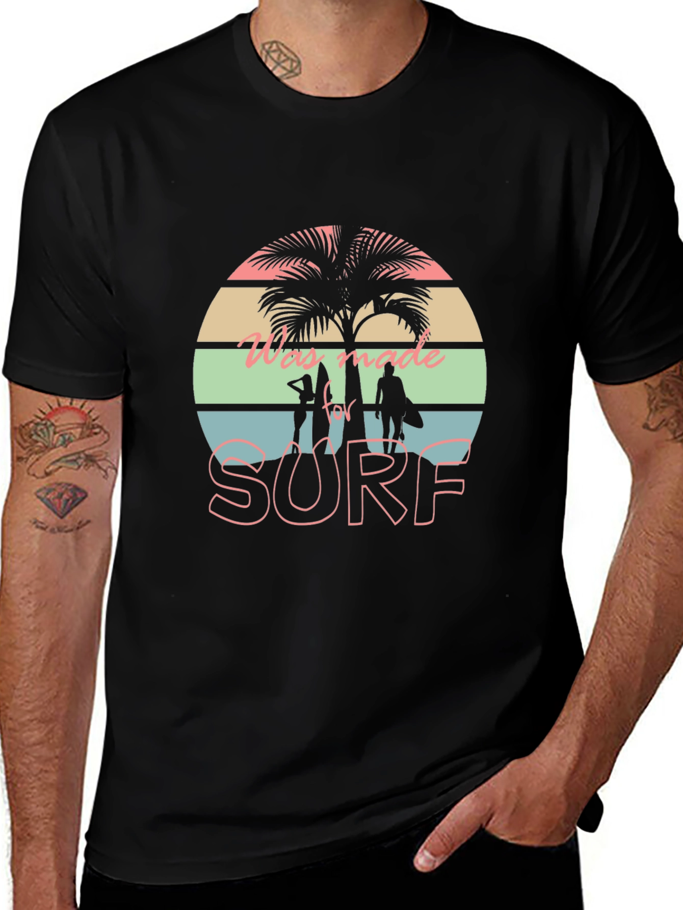 Variant 17 of Retro Surf Palm Tee - Vacation Vibes