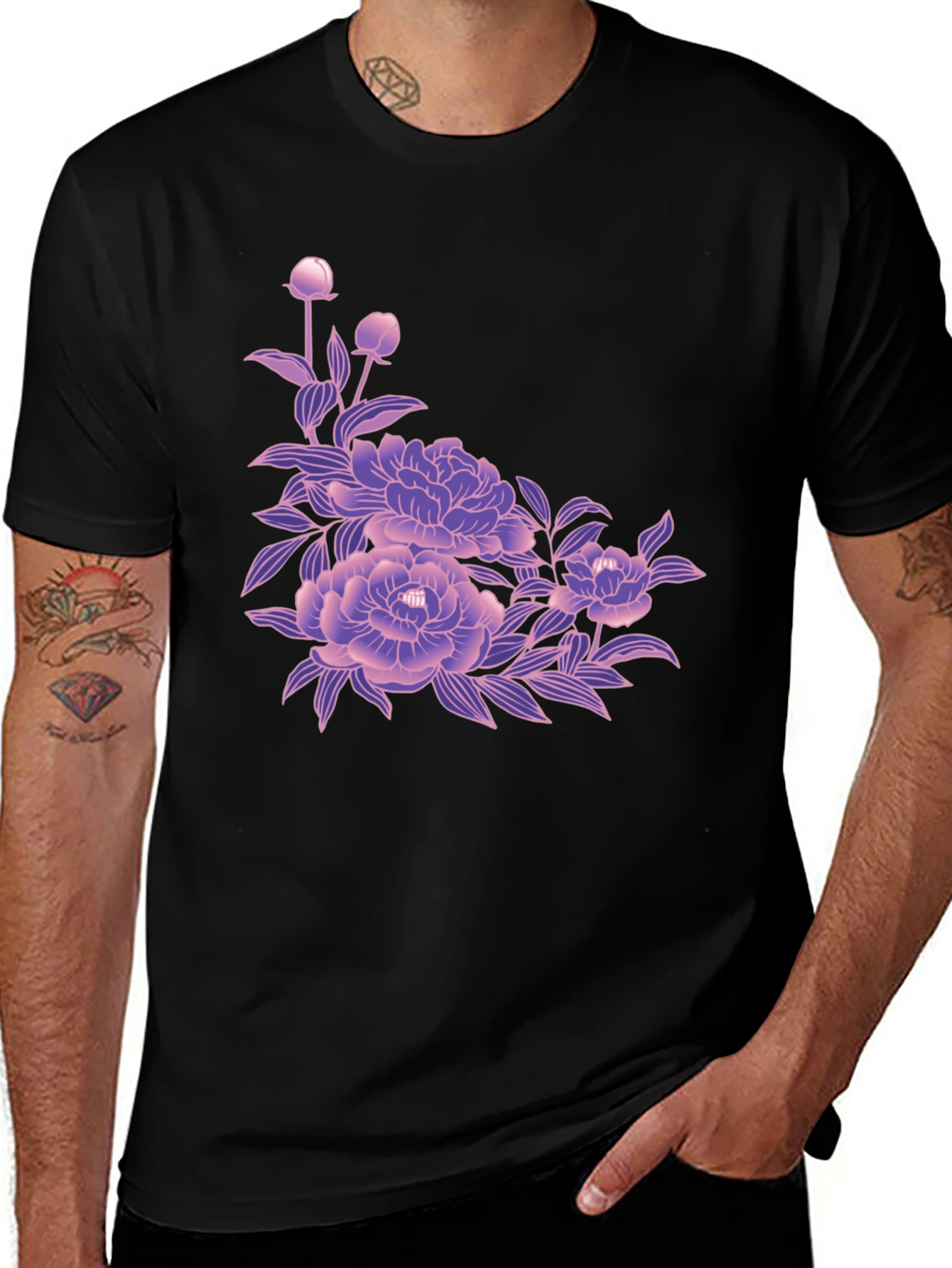 Variant 27 of Black Tee with Floral Blossom Design