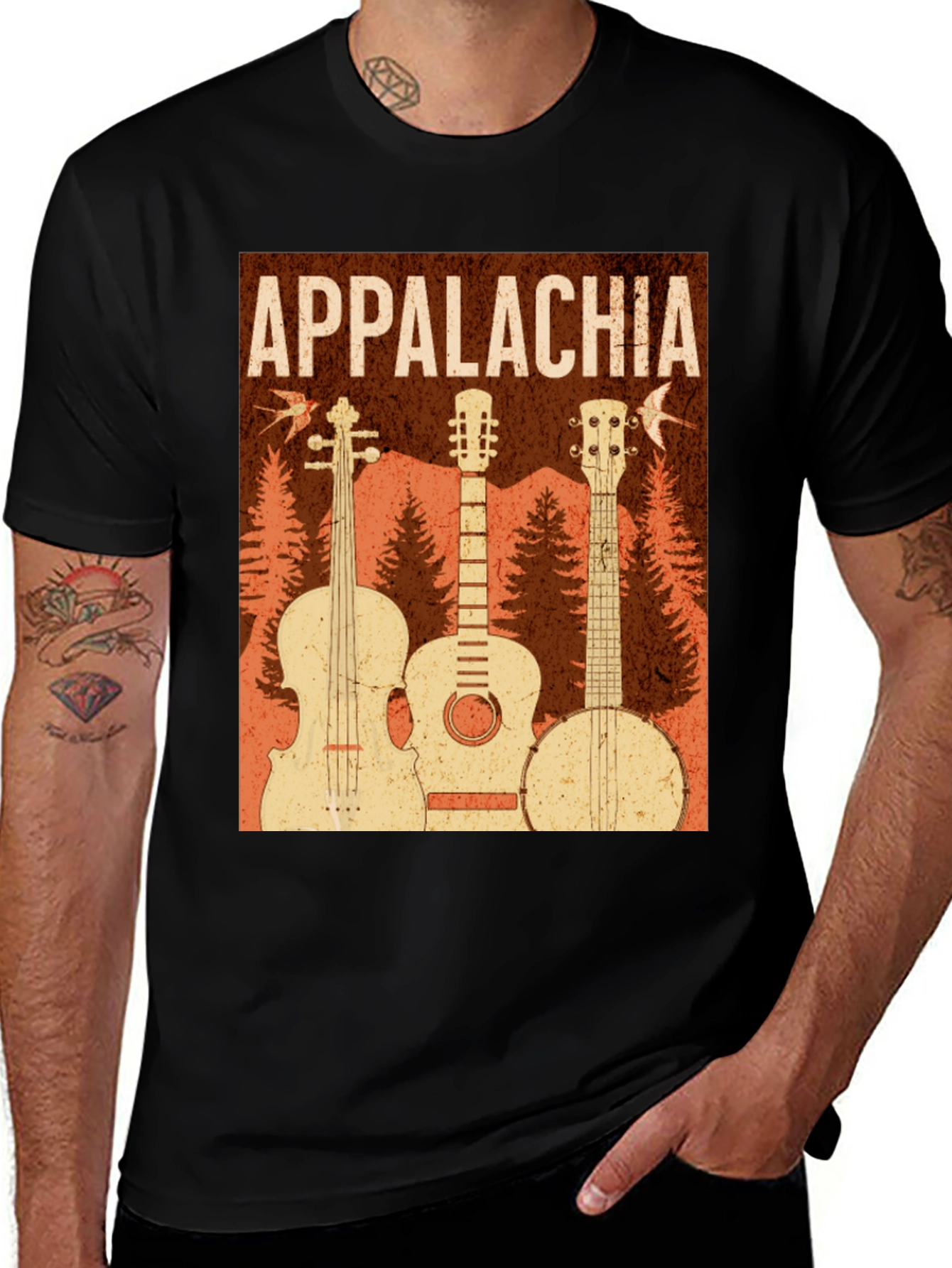 Variant 24 of Appalachia Music T-Shirt: Vintage Guitar, Banjo & Fiddle