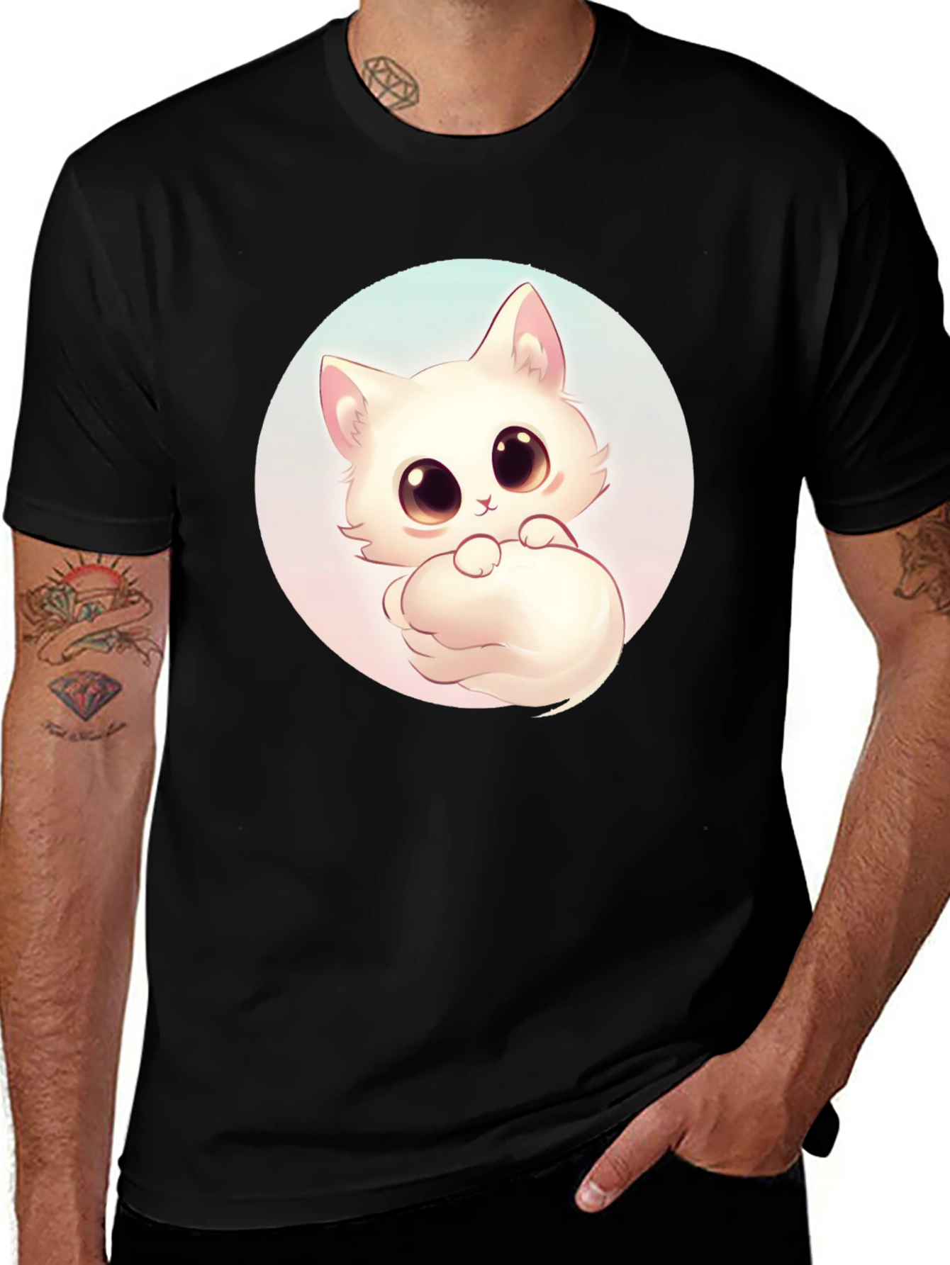 Variant 24 of Cute Cat Graphic Tee - Black Cotton Comfort