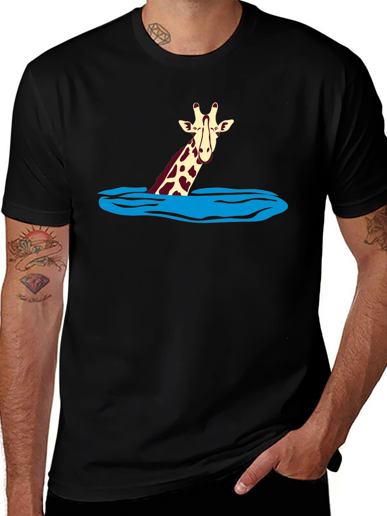 Variant 17 of Giraffe Swimming T-Shirt - Fun Animal Tee