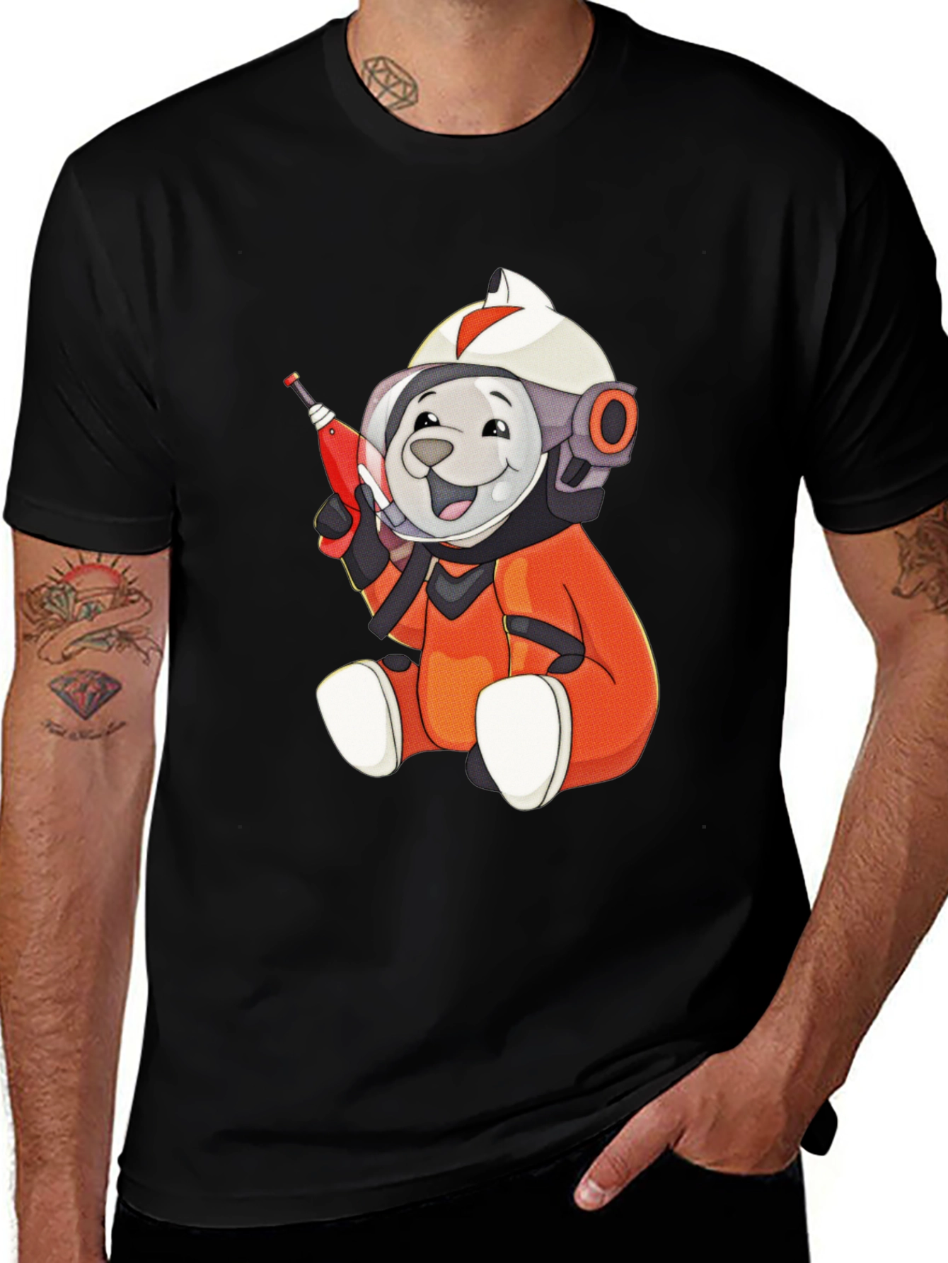 Variant 21 of Cartoon Astronaut Dog Graphic Black T-Shirt