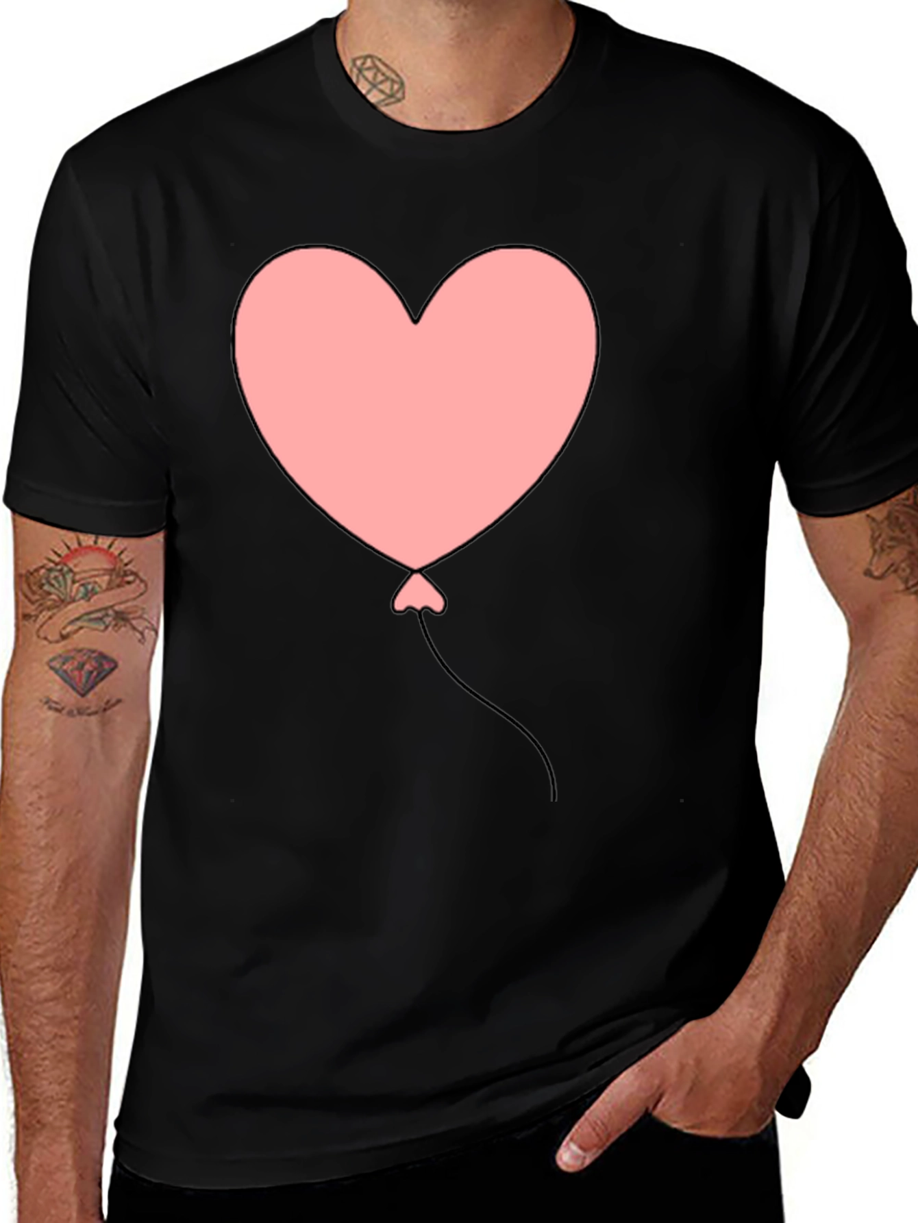 Variant 20 of Heart Balloon Graphic Tee - Black Casual T-Shirt