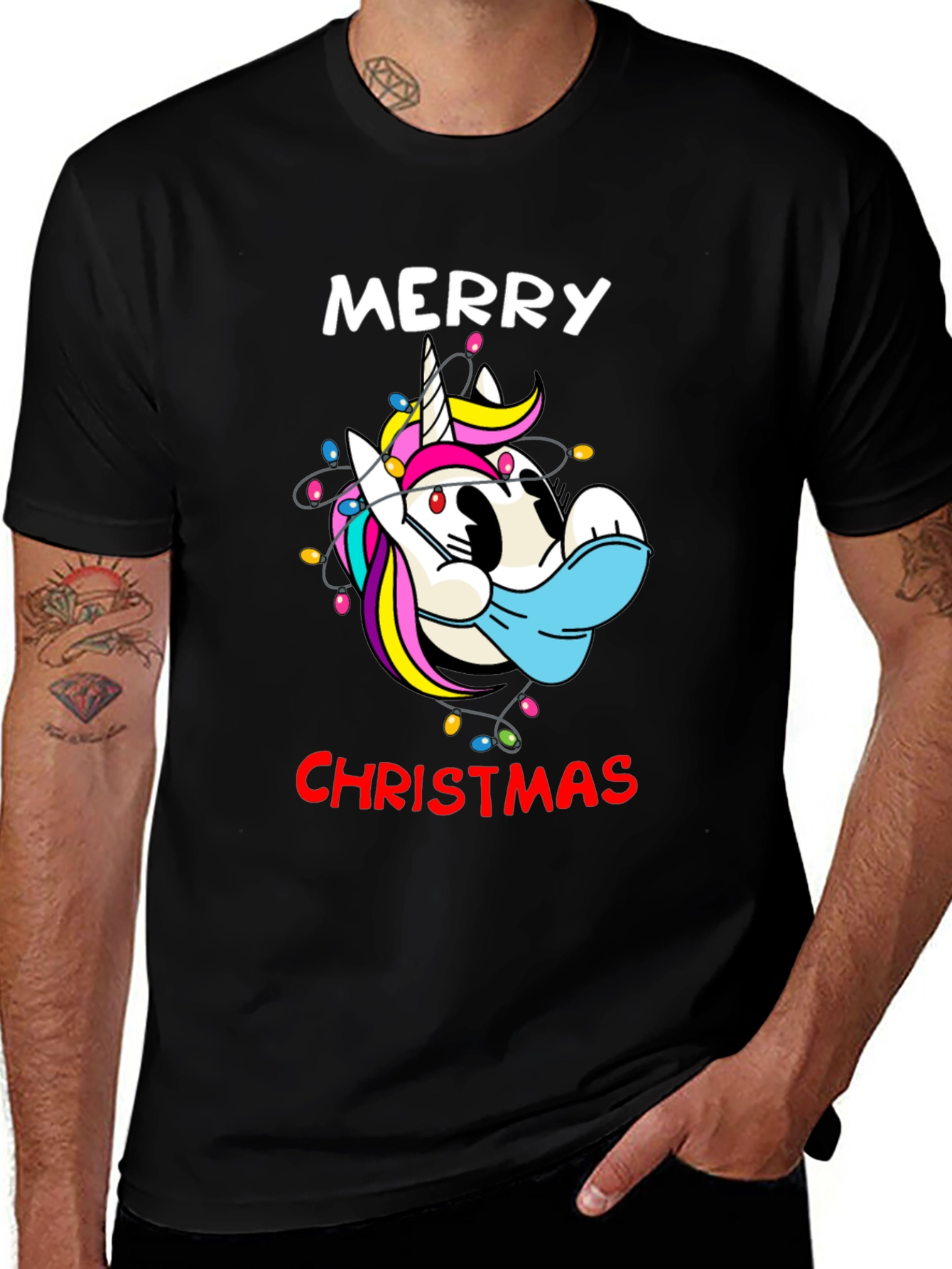 Merry Christmas Unicorn Mask T-Shirt