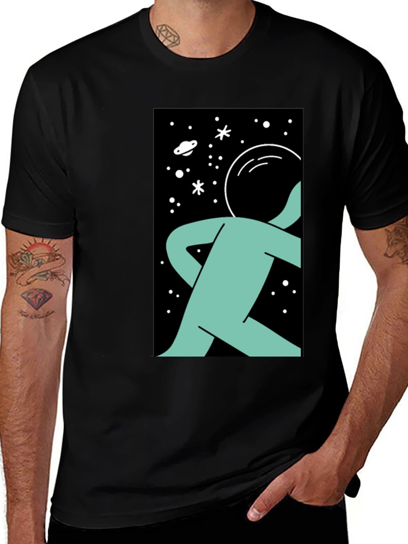 Variant 16 of Astronaut Graphic Print Black T-Shirt