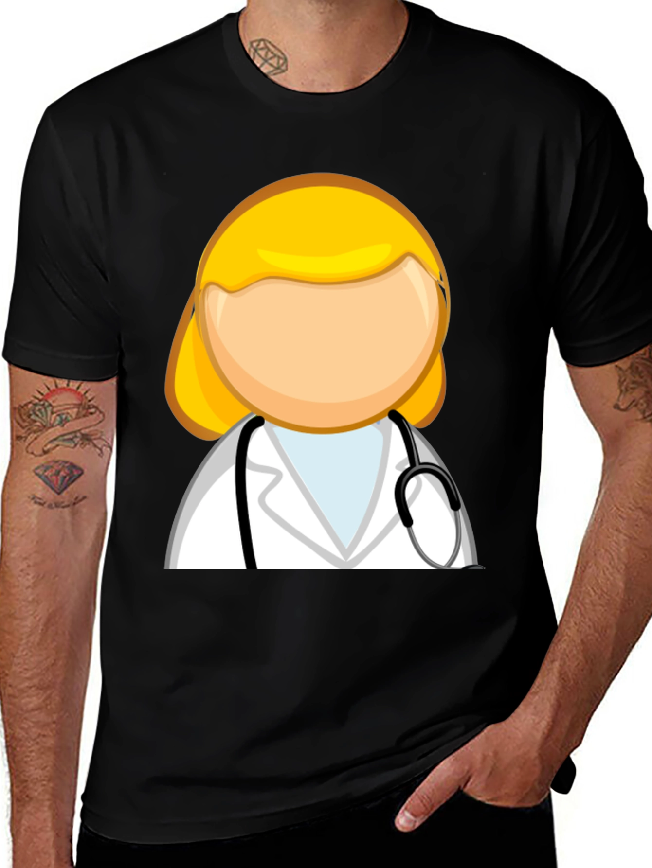 Variant 13 of Cartoon Doctor Graphic T-Shirt - Unisex Black Tee