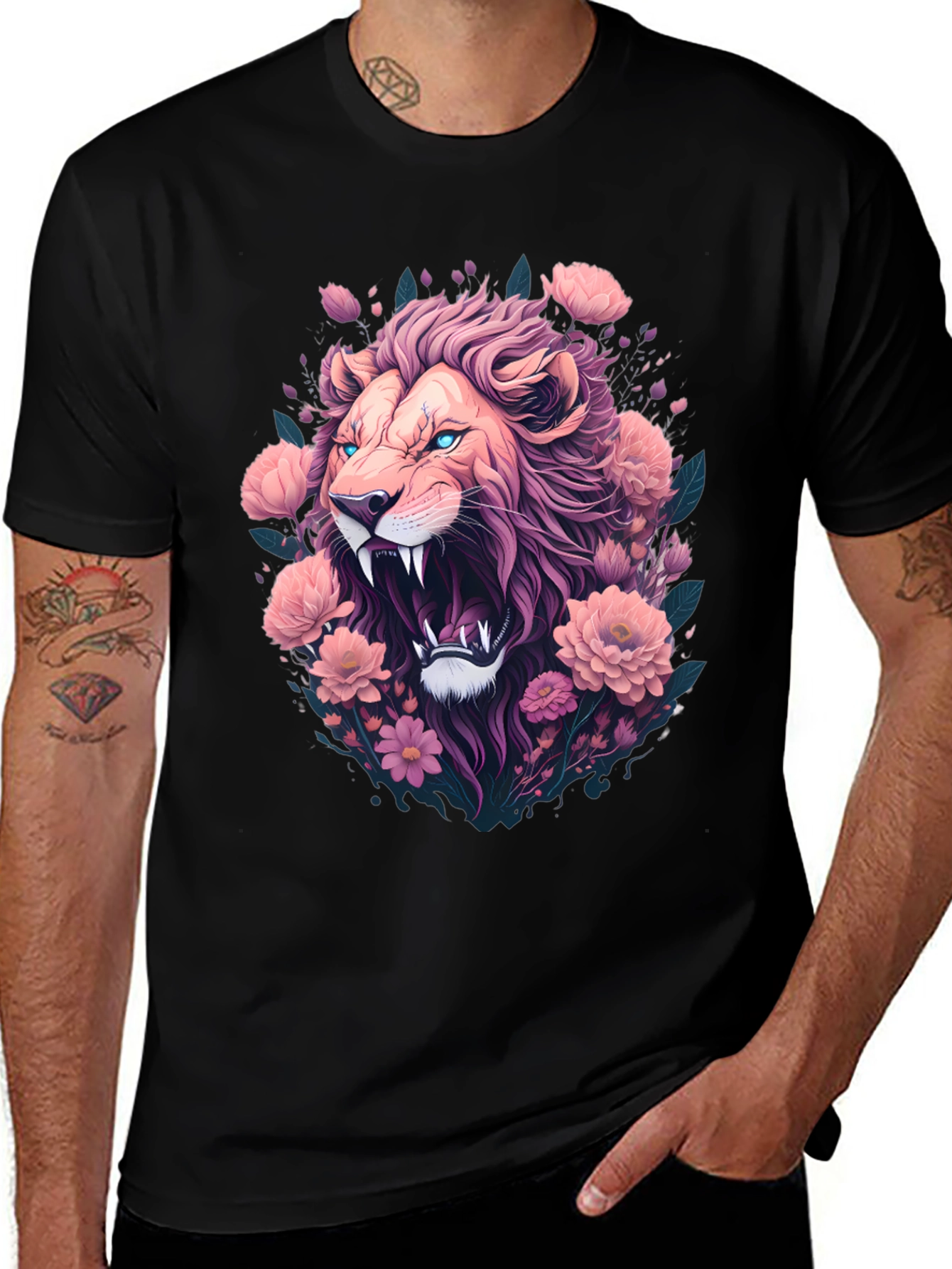 Variant 25 of Floral Lion Graphic Tee - Fierce & Stylish