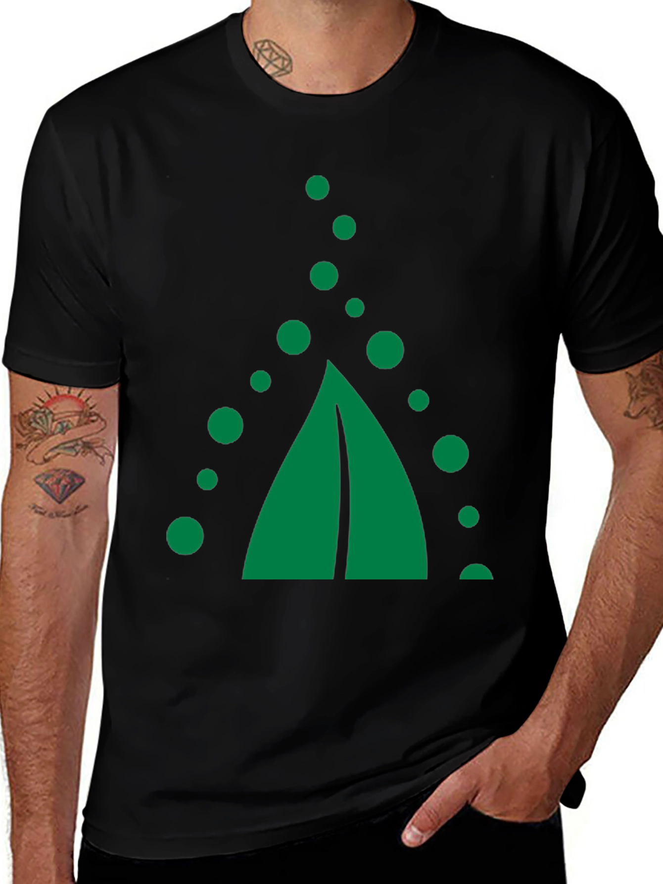 Green Tent & Bubble Graphic Tee - Soft Black Cotton Casual Wear