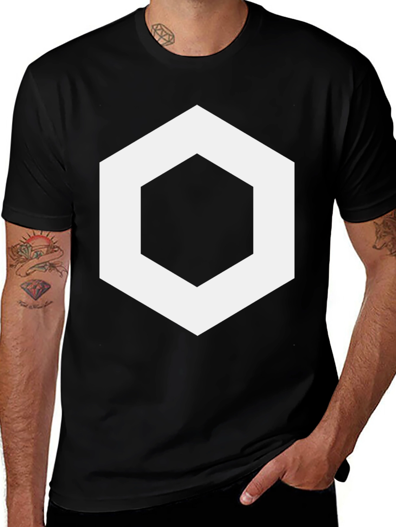 Variant 15 of Geometric Hexagon Graphic Tee - Stylish Men's Black T-Shirt