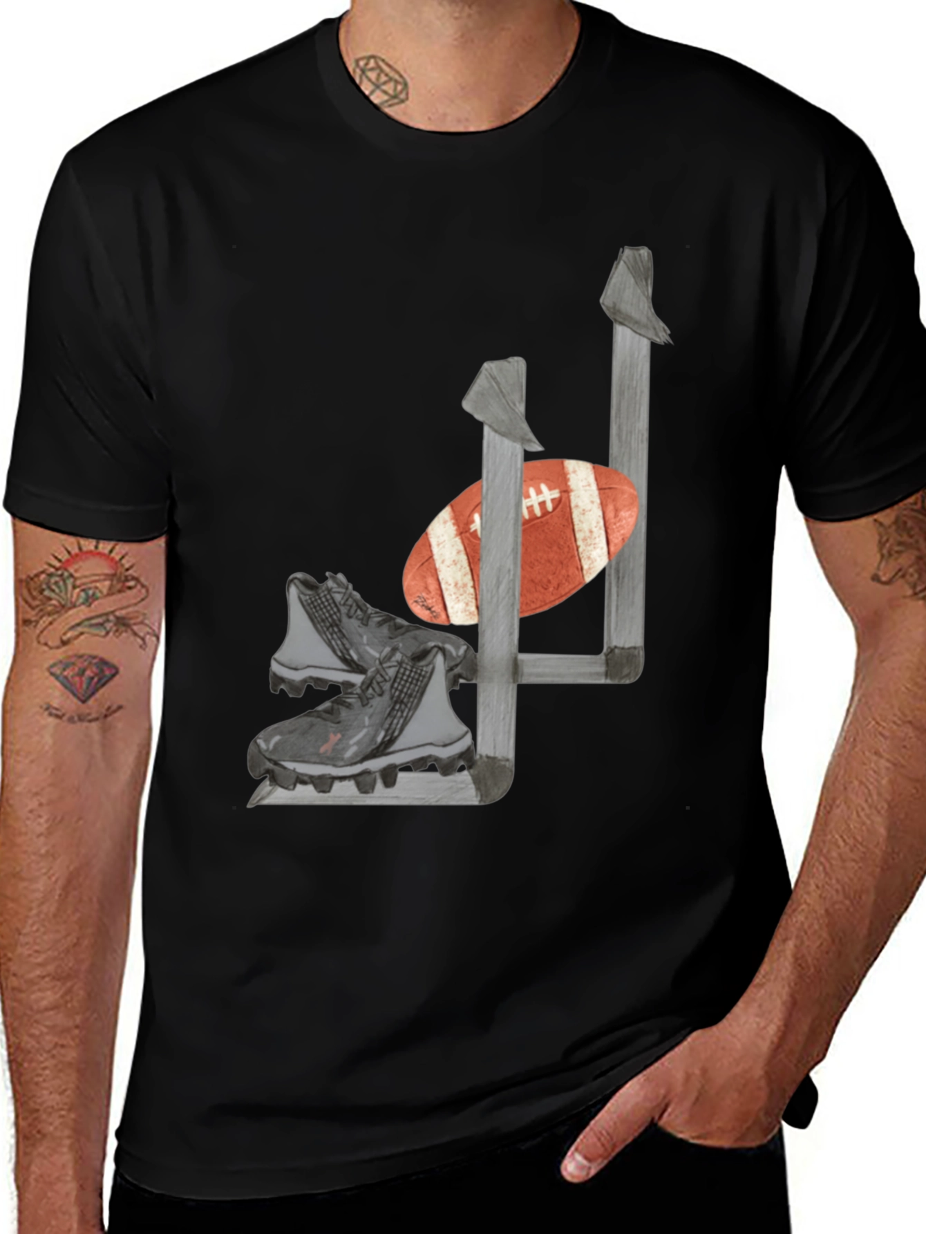 Variant 25 of Football & Cleats Graphic Tee - Black