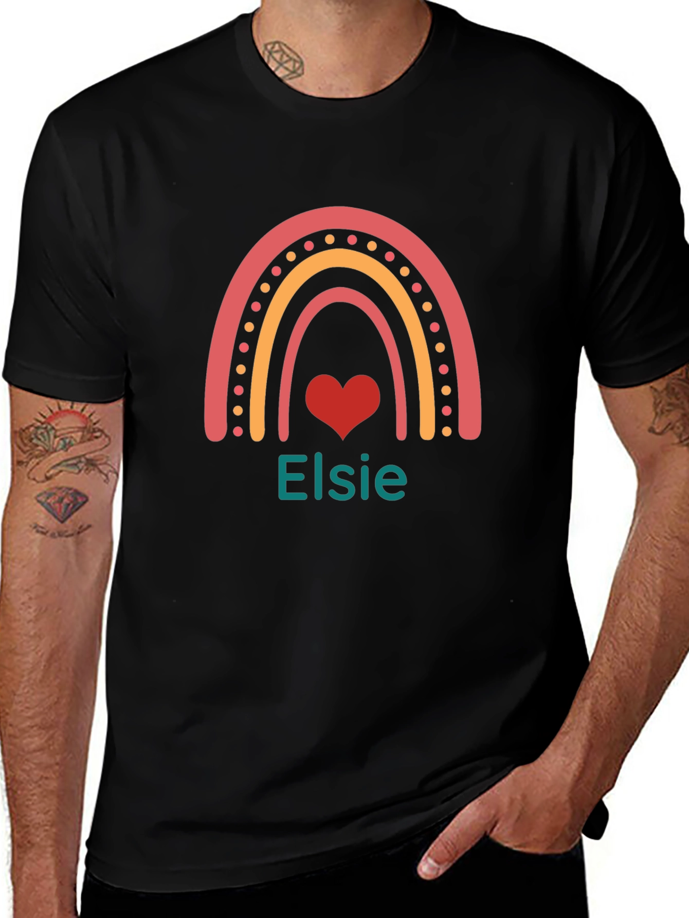 Variant 12 of Rainbow Elsie Heart Graphic Tee - Black