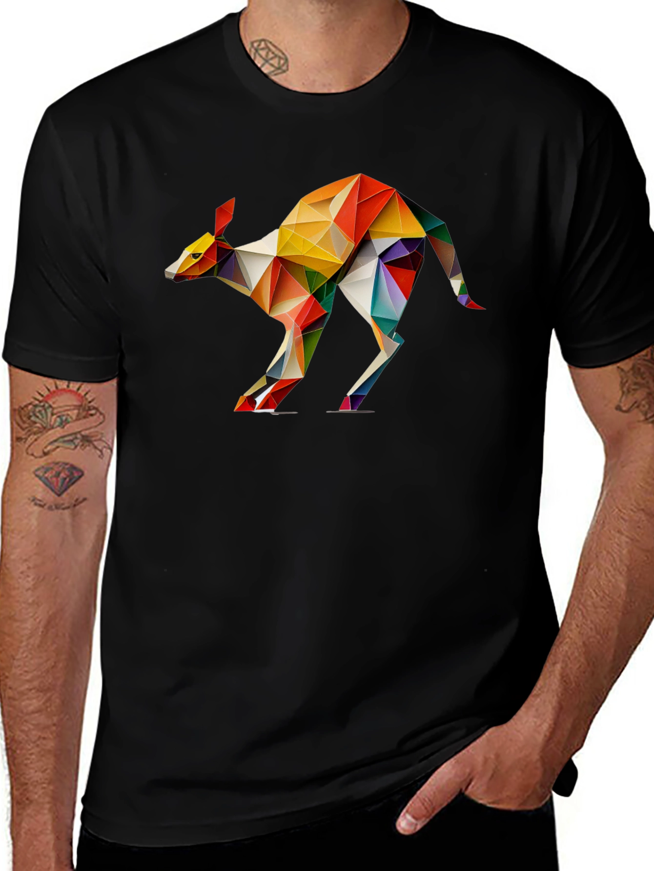 Variant 12 of Geometric Kangaroo Graphic Tee - Black