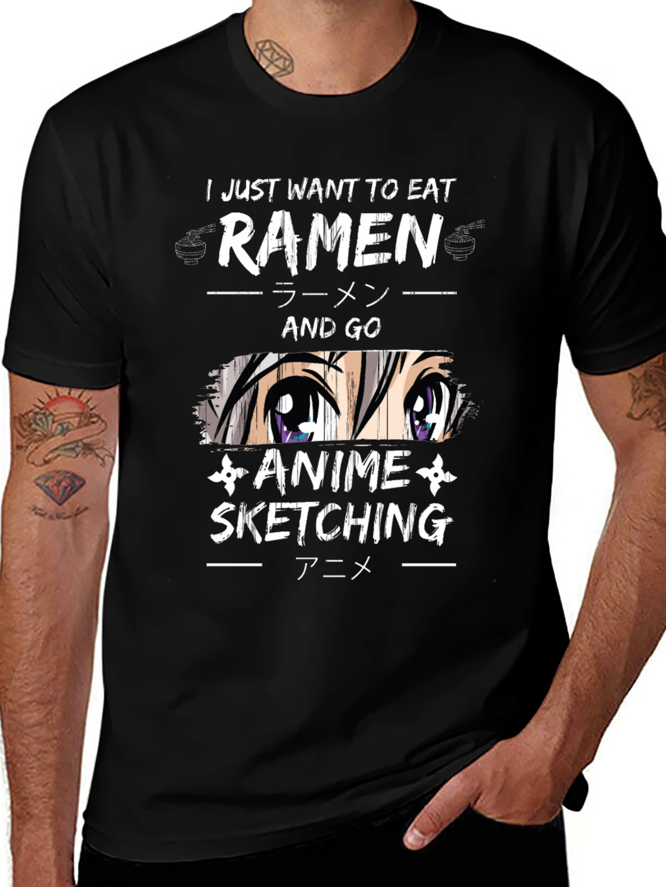 Ramen and Anime Sketching Graphic T-Shirt