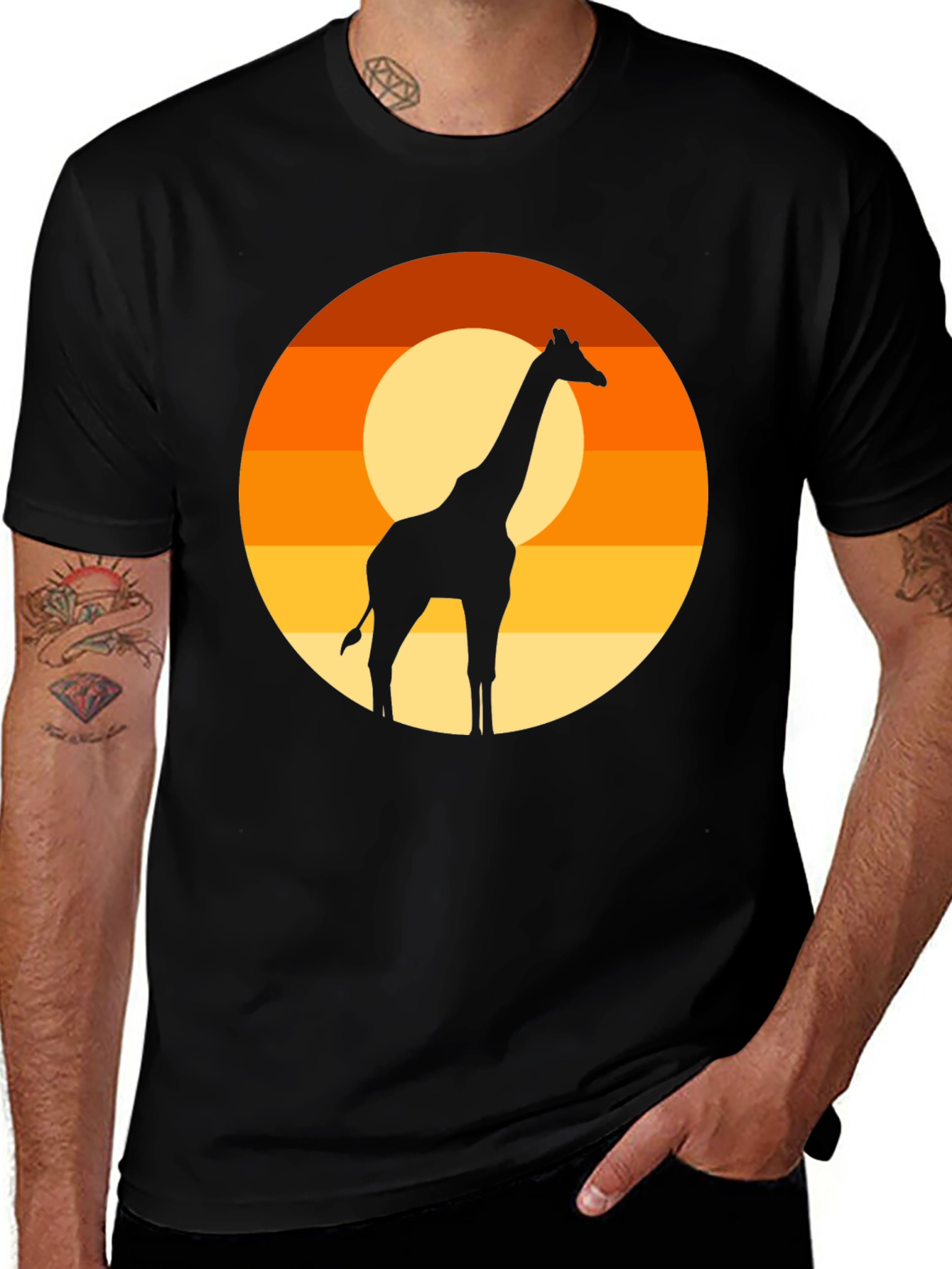 Variant 9 of Giraffe Sunset T-Shirt - Black Graphic Tee