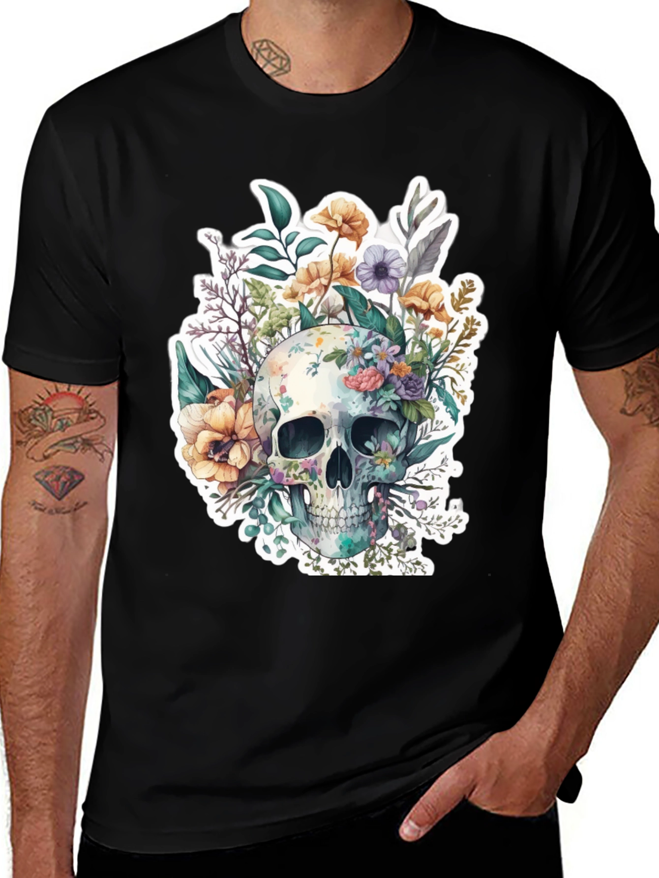 Variant 24 of Floral Skull Graphic Tee - Unique Design