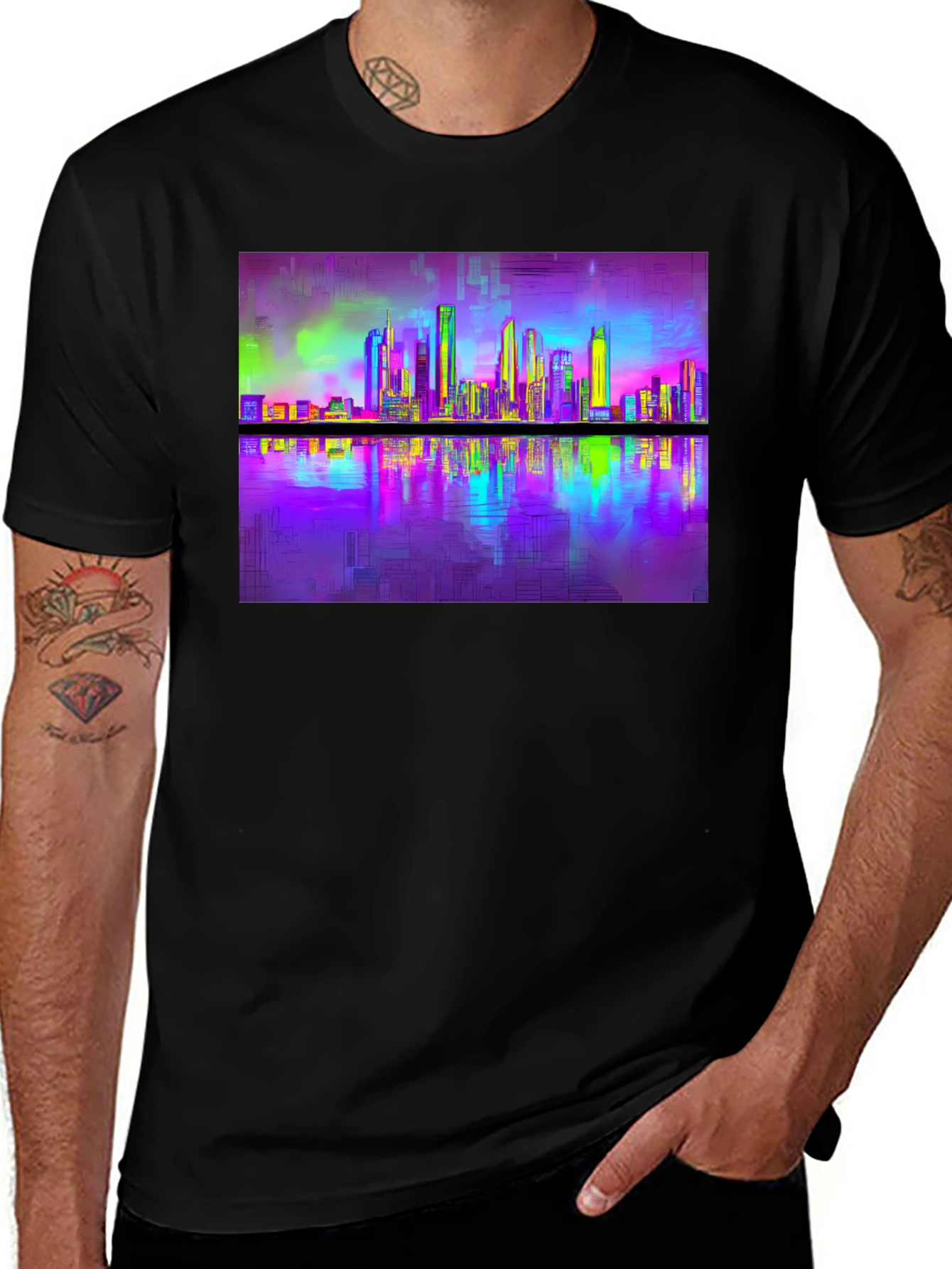 Variant 6 of Vaporwave Cityscape Tee - Retro Reflective Design