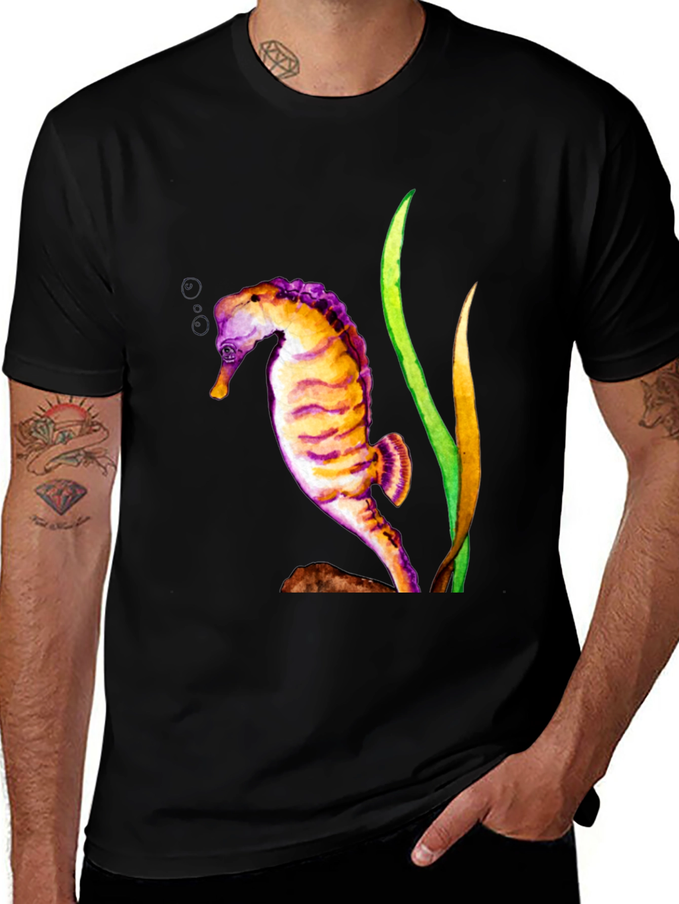 Black Seahorse Graphic Black T-Shirt main image