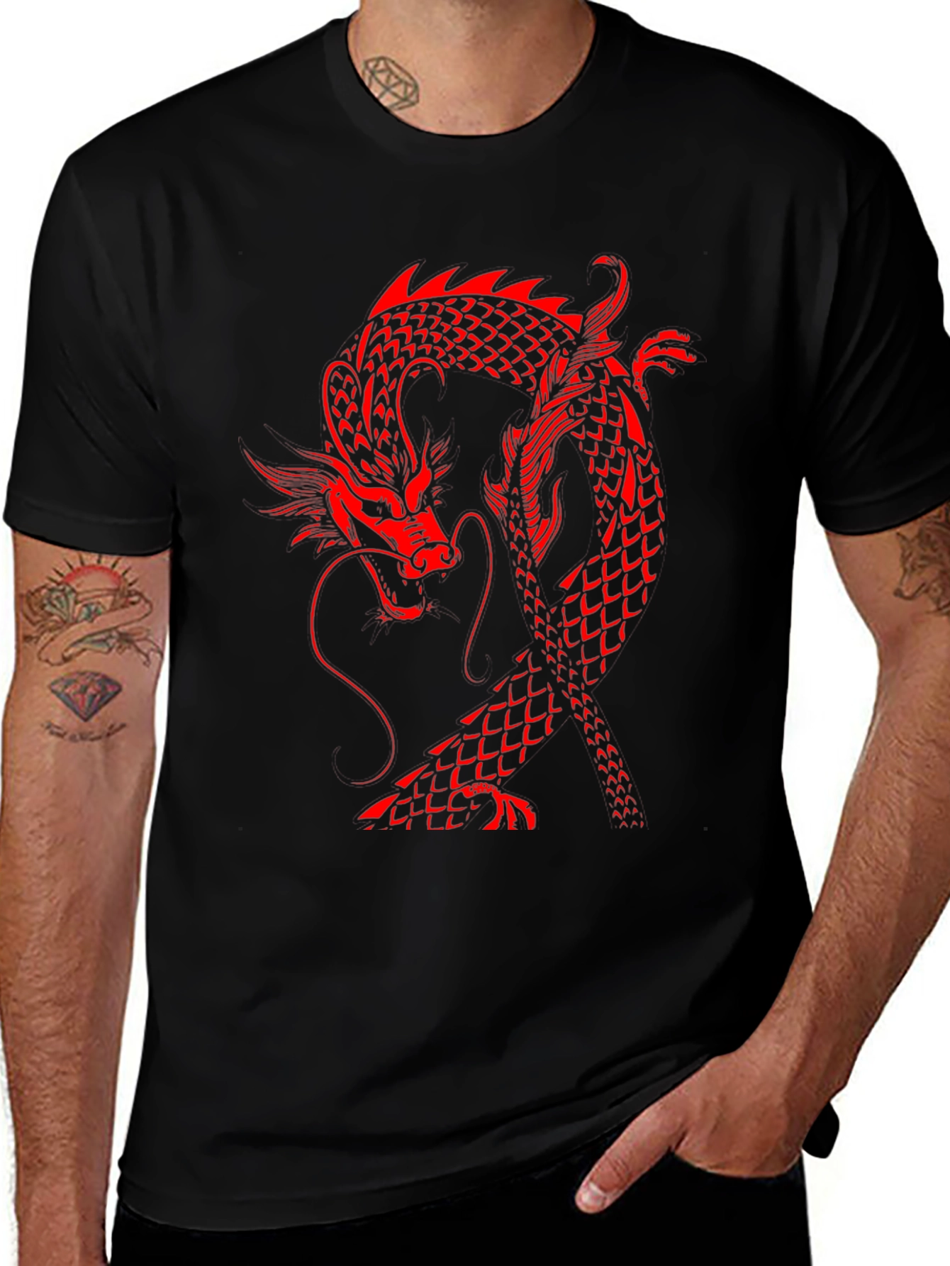 Variant 28 of Red Dragon Graphic Tee - Black Cotton T-Shirt