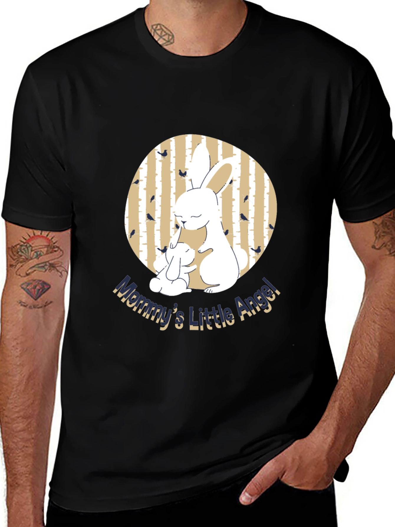 Black Mommy & Baby Bunny Graphic Tee - Adorable Family Shirt main image