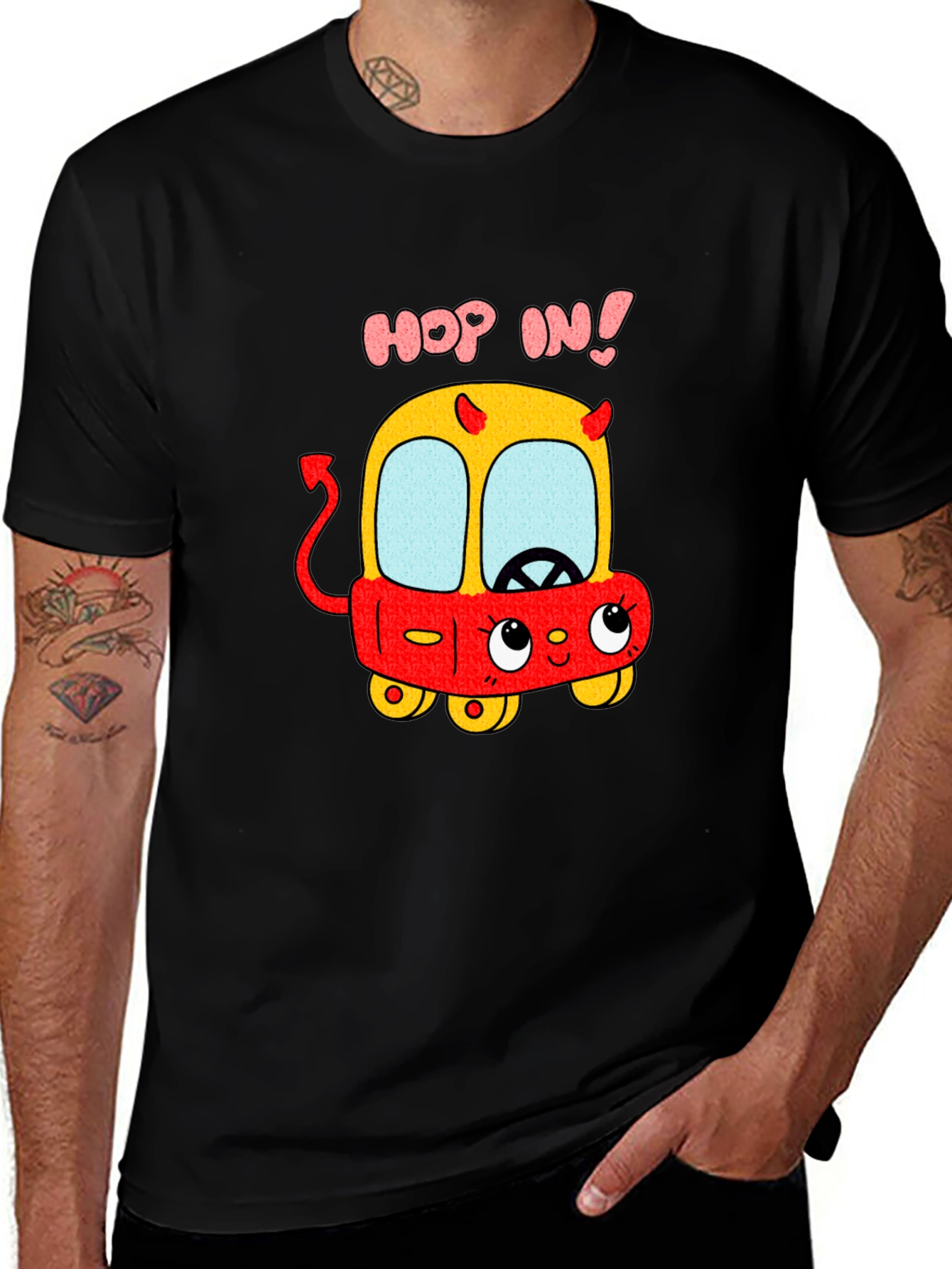 Variant 17 of Funny Cartoon Devil Car T-Shirt - Hop In!