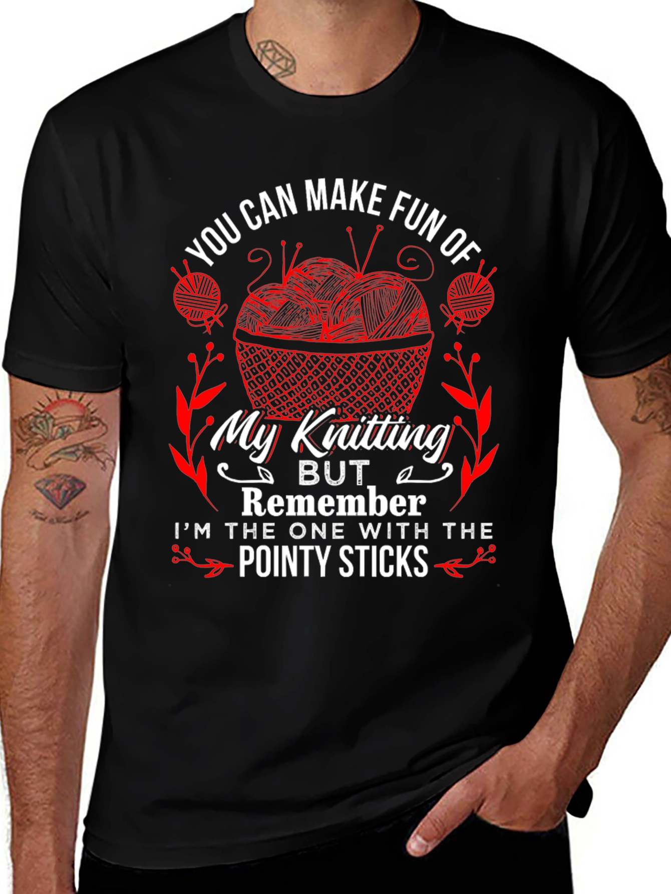 Knitting Humor T-Shirt - "Pointy Sticks" Design