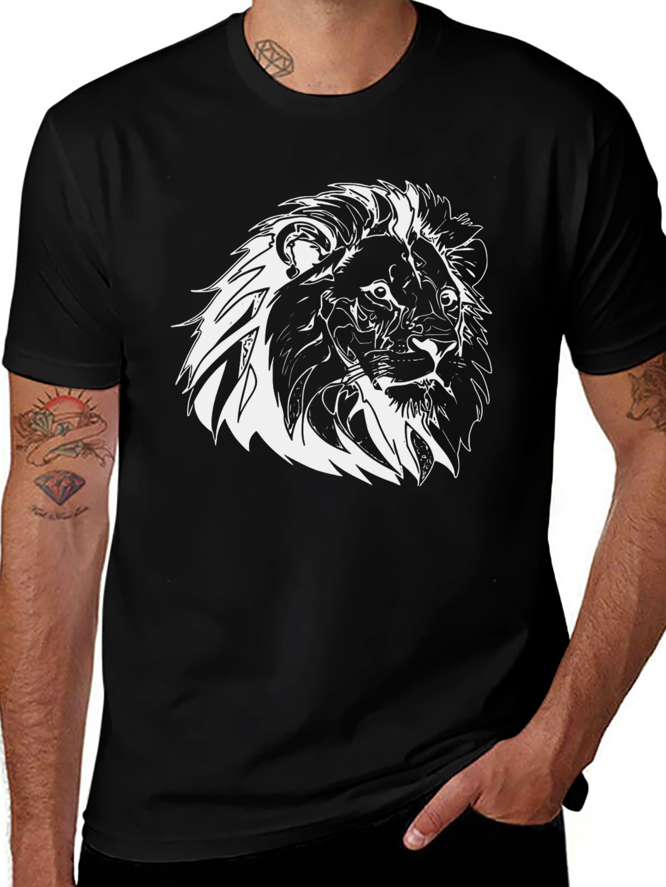Variant 2 of Lion Graphic Print Tee - Black Short Sleeve