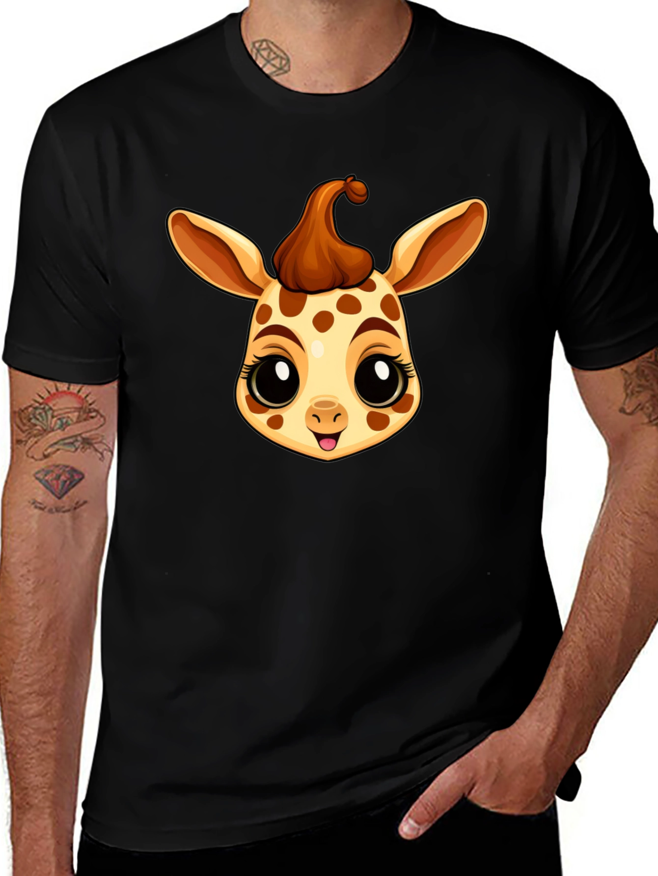 Variant 11 of Cute Giraffe Head Black T-Shirt