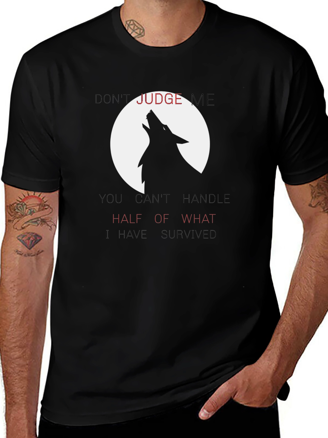 Variant 27 of Wolf Howl Graphic Tee - Don't Judge Me Black T-Shirt