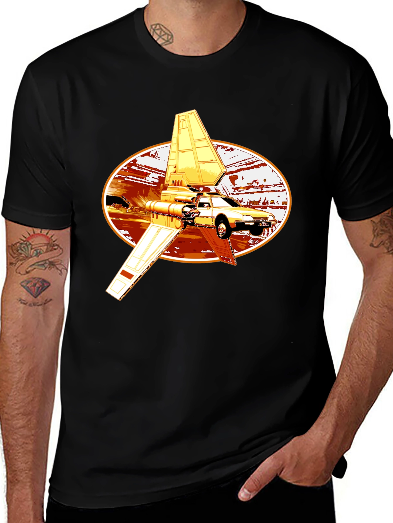 Black Futuristic Car Graphic Tee - Black Cotton Blend main image