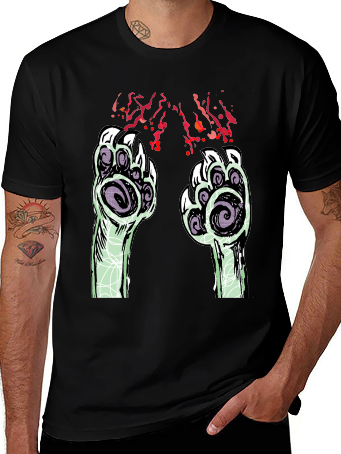 Variant 28 of Monster Paw Graphic Black T-Shirt