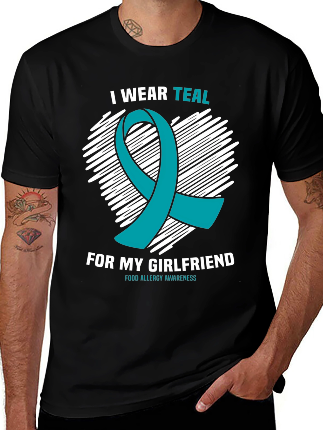 Variant 4 of Teal Ribbon Food Allergy Awareness T-Shirt