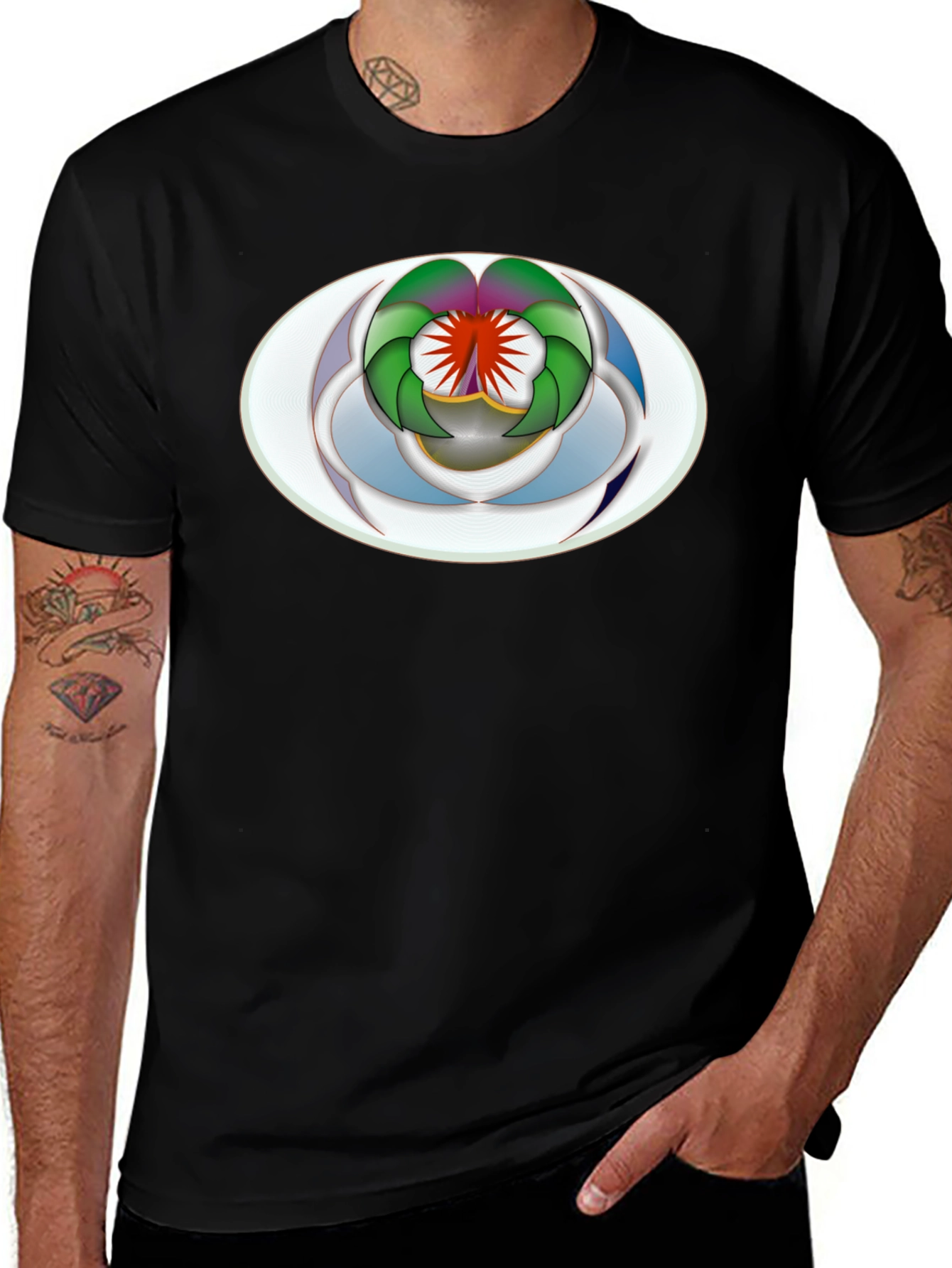 Variant 29 of Abstract Oval Design Black T-Shirt