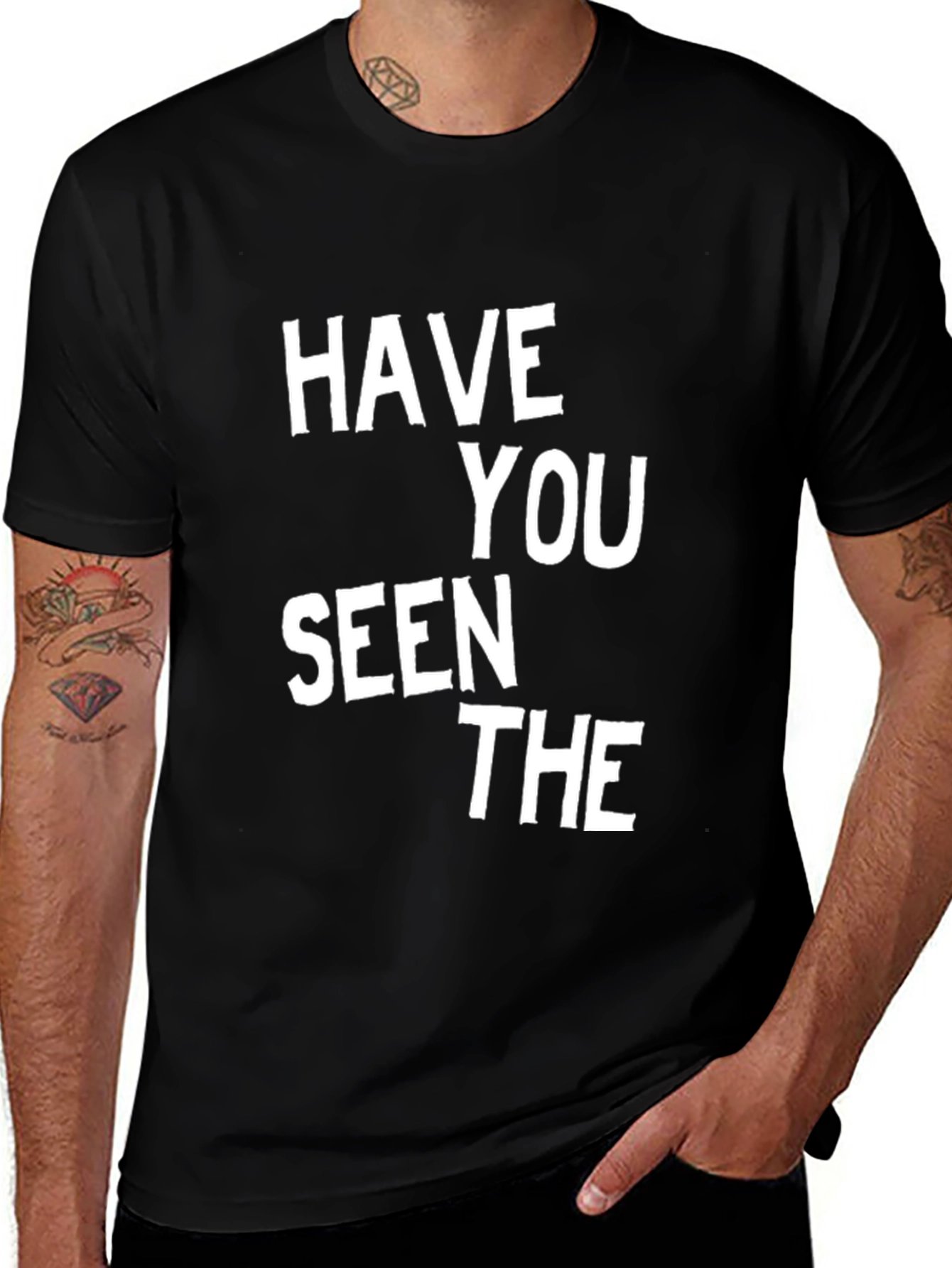 Variant 28 of Have You Seen The T-Shirt - Black Cotton Graphic Tee