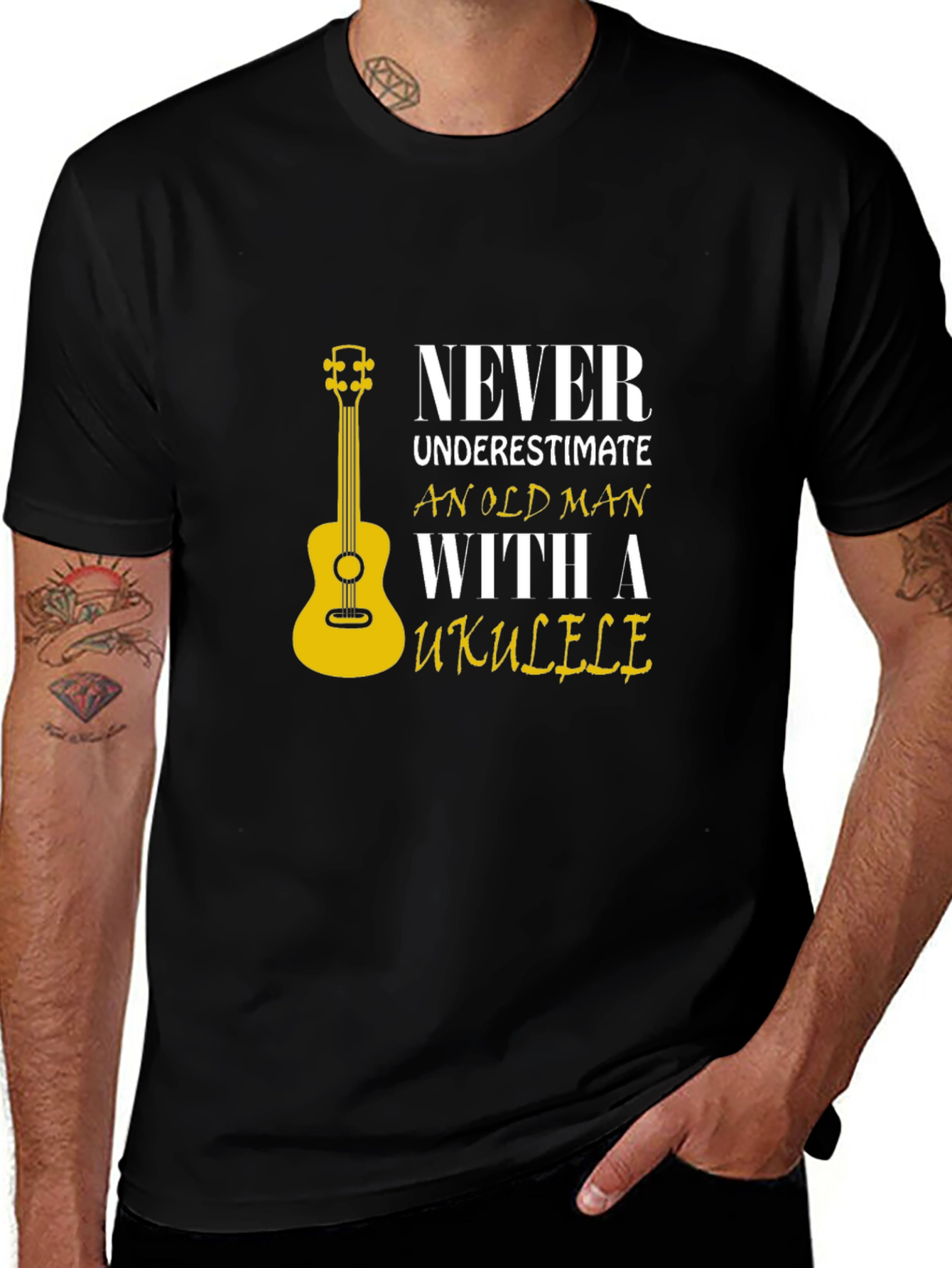 Variant 16 of Never Underestimate Old Man with Ukulele T-Shirt