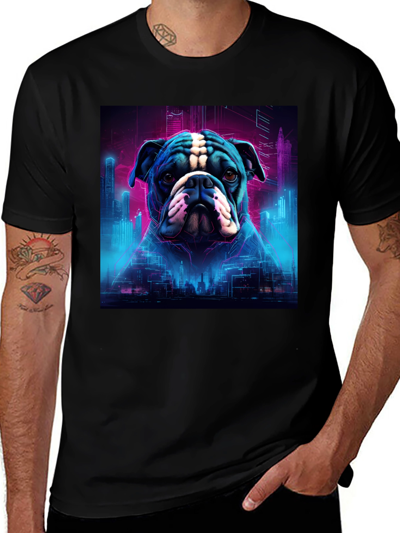 Variant 15 of Cyberpunk Bulldog Graphic Tee