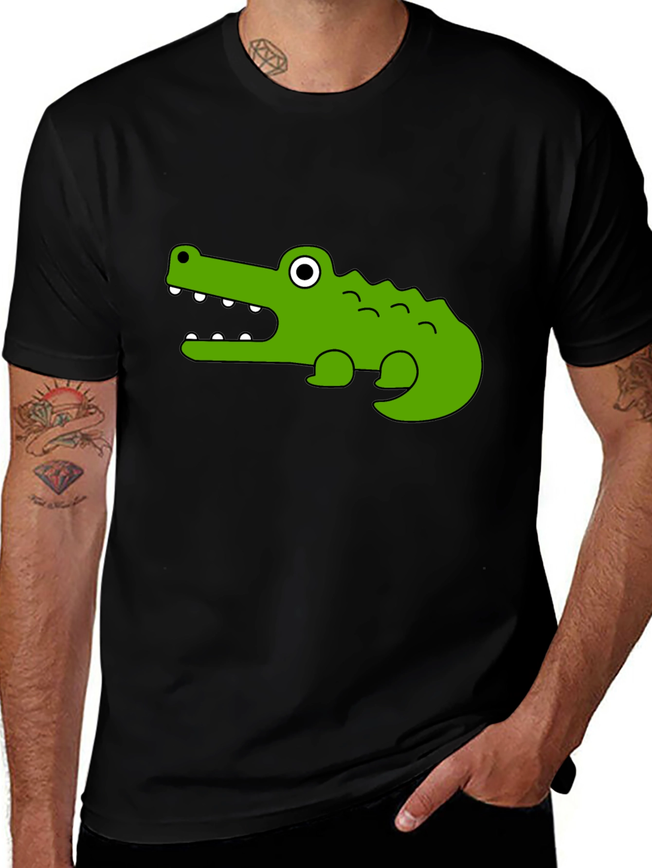 Variant 29 of Cartoon Crocodile Graphic T-Shirt - Unisex Black Tee
