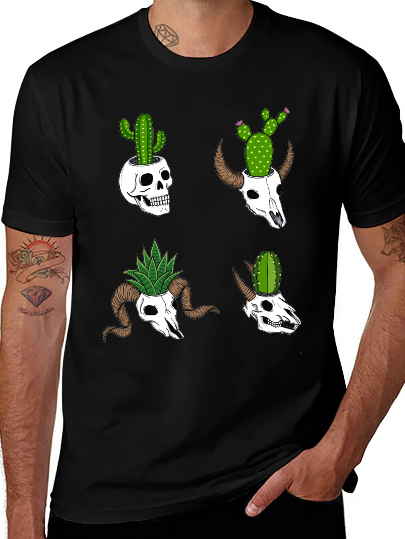 Variant 3 of Skull & Cactus Graphic Tee - Unique Desert Style