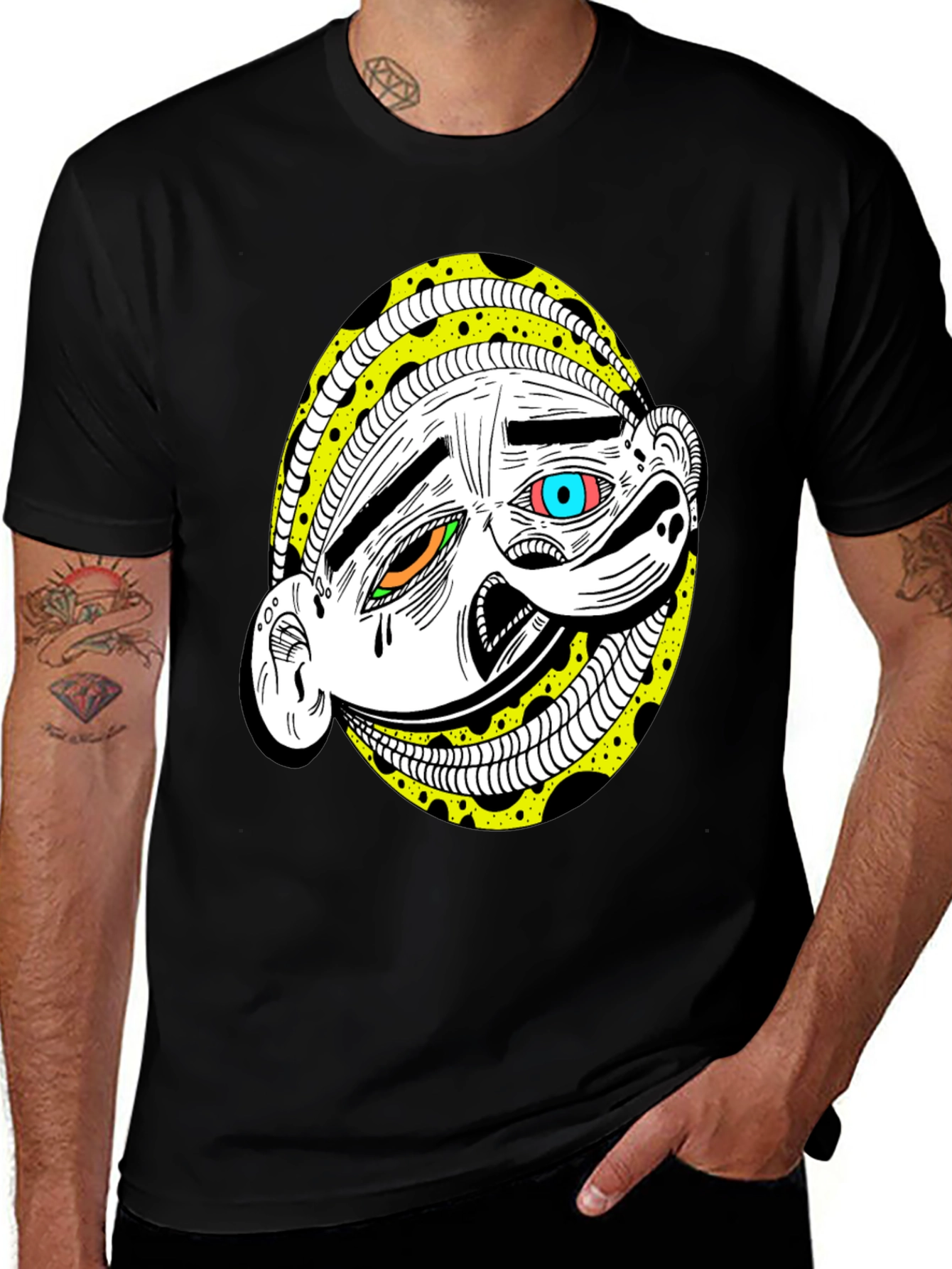 Variant 15 of Abstract Cartoon Face Graphic Tee - Black
