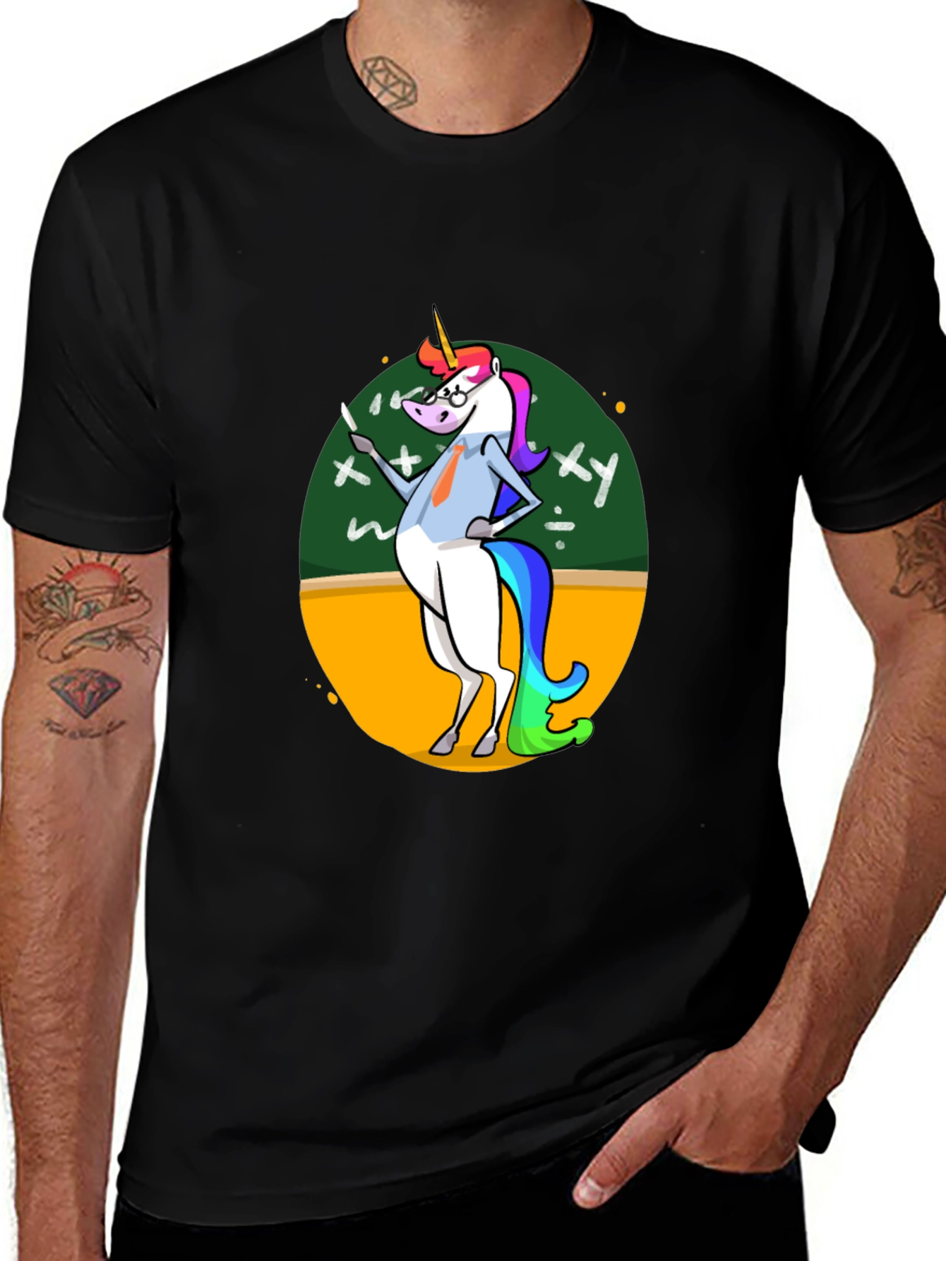 Variant 23 of Unicorn Teacher T-Shirt - Black Cotton Tee
