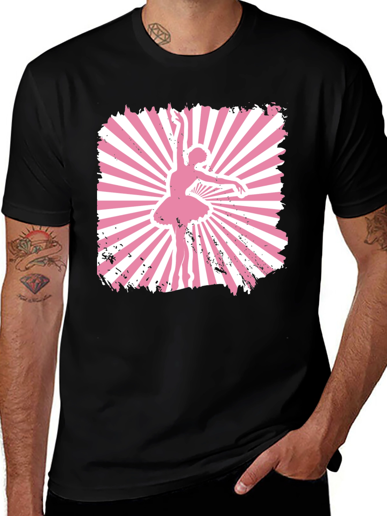 Black Ballerina Graphic T-Shirt - Pink Dancer Design main image