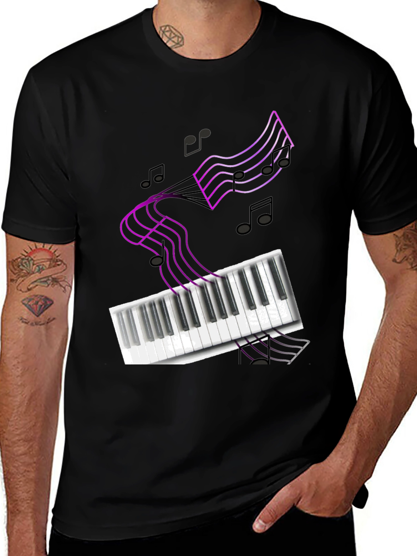 Variant 3 of Musical T-Shirt: Piano Keys & Notes