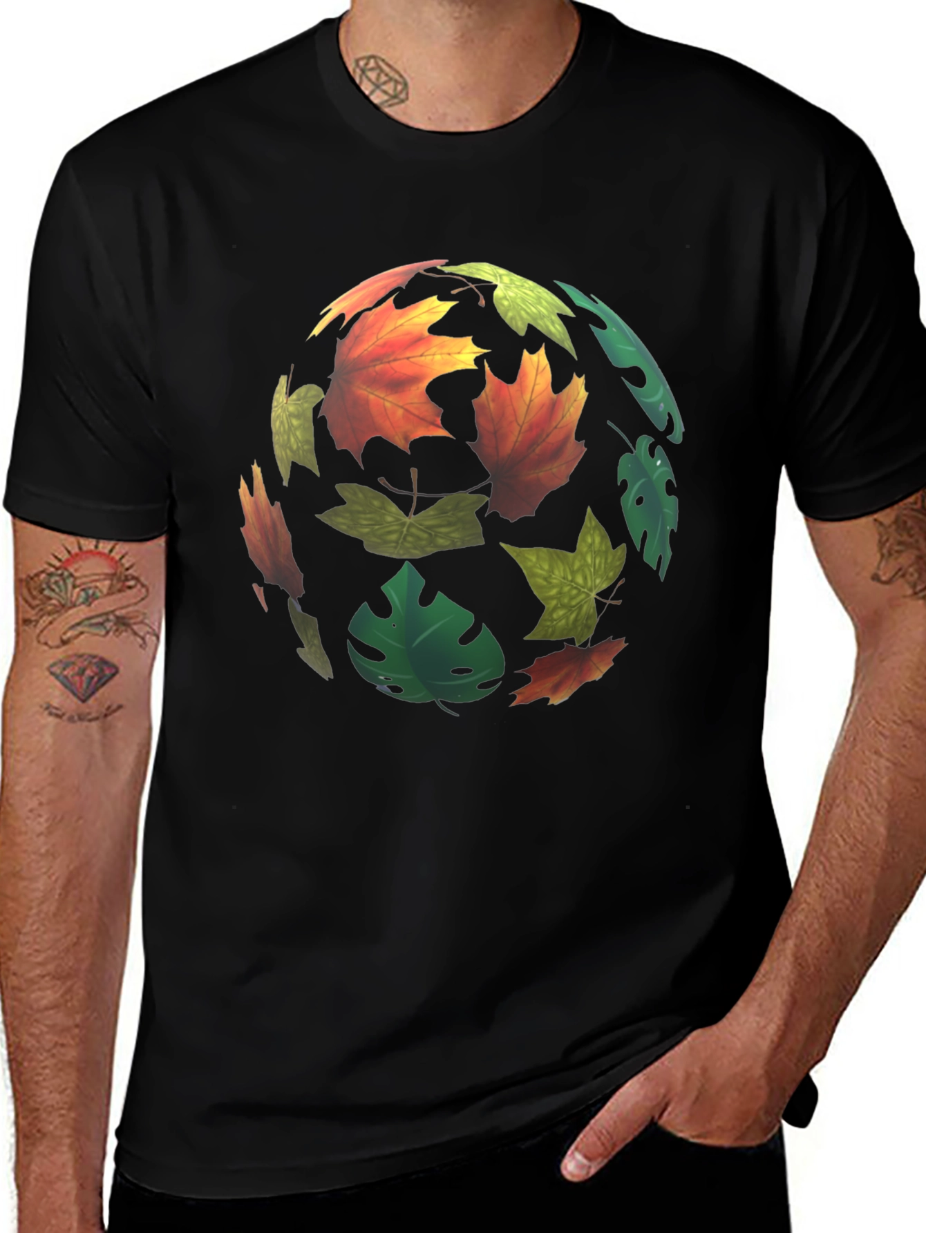 Variant 19 of Autumn Leaves Sphere Graphic Tee - Black