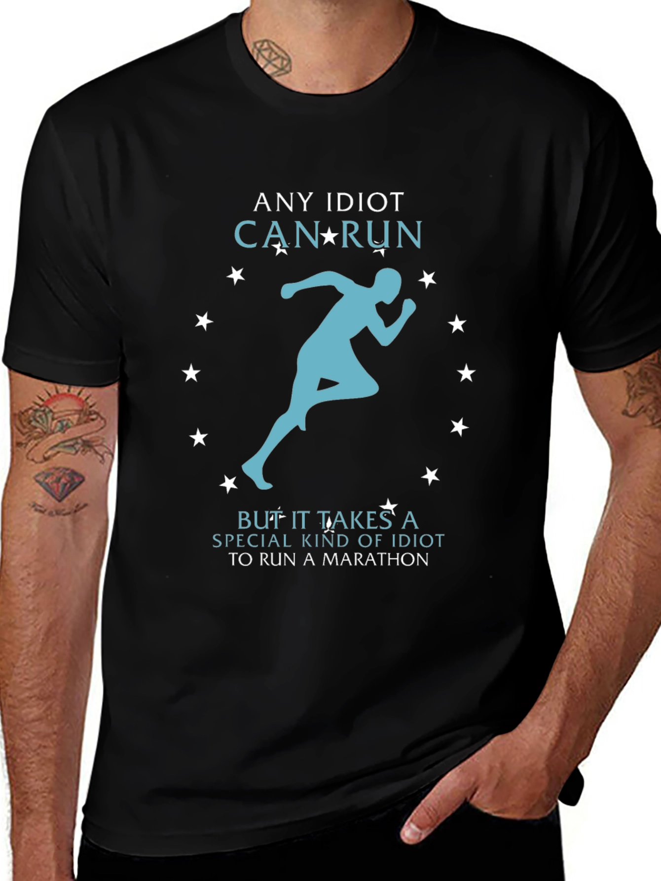 Variant 21 of Funny Running T-Shirt - Any Idiot Can Run Marathon Tee
