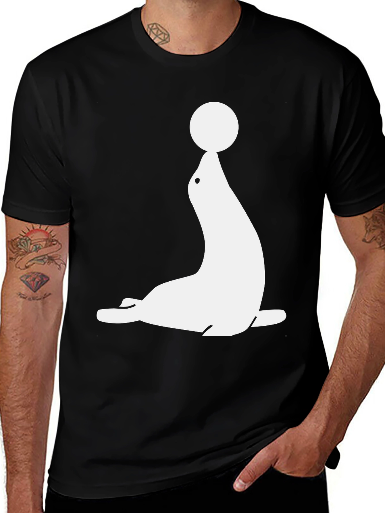 Black Seal with Ball Graphic Tee - Black Cotton T-Shirt main image