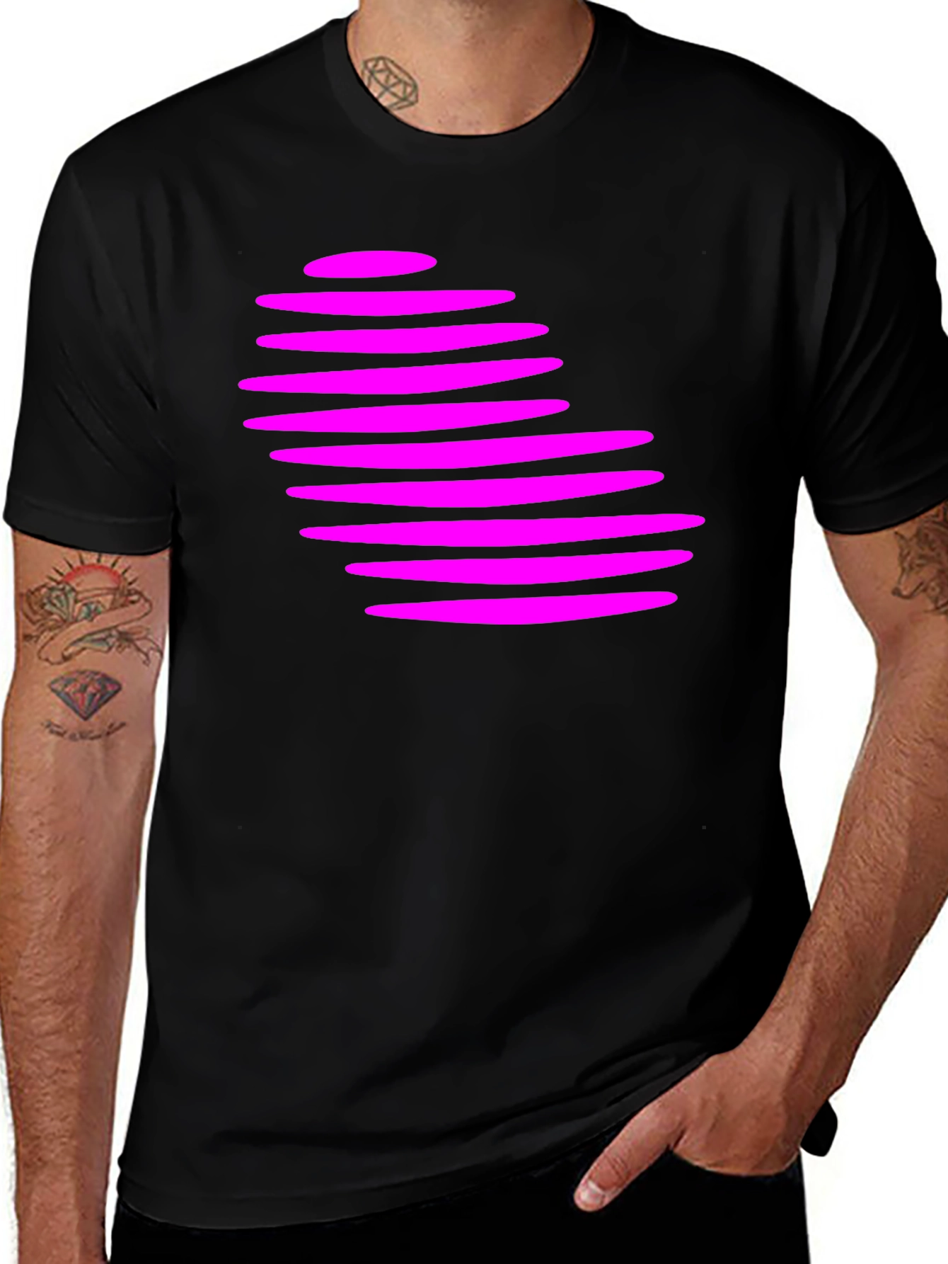 Variant 30 of Abstract Pink Stripe Graphic Black T-Shirt