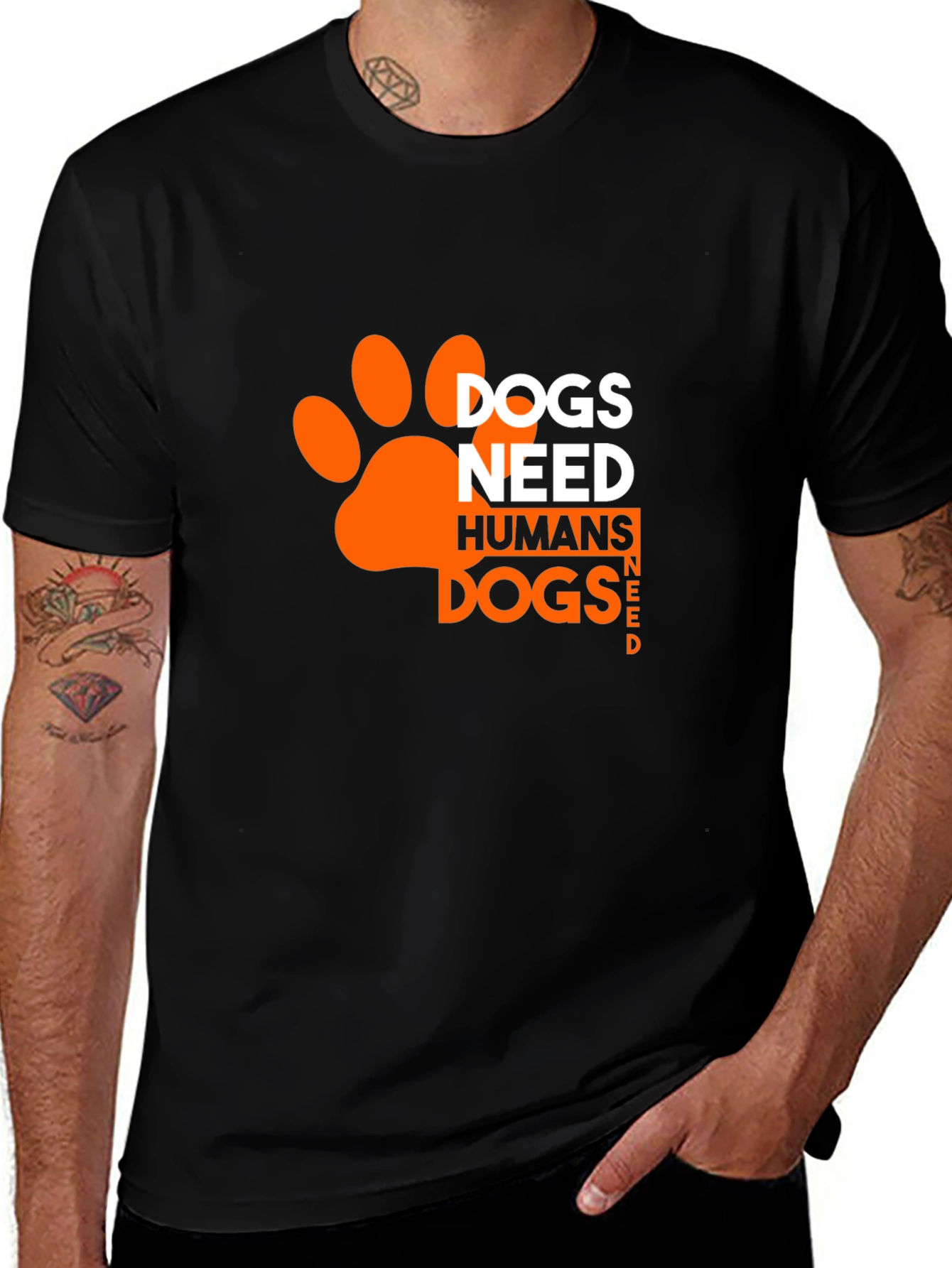Black Dogs Need Humans T-Shirt - Black, Paw Print Design main image
