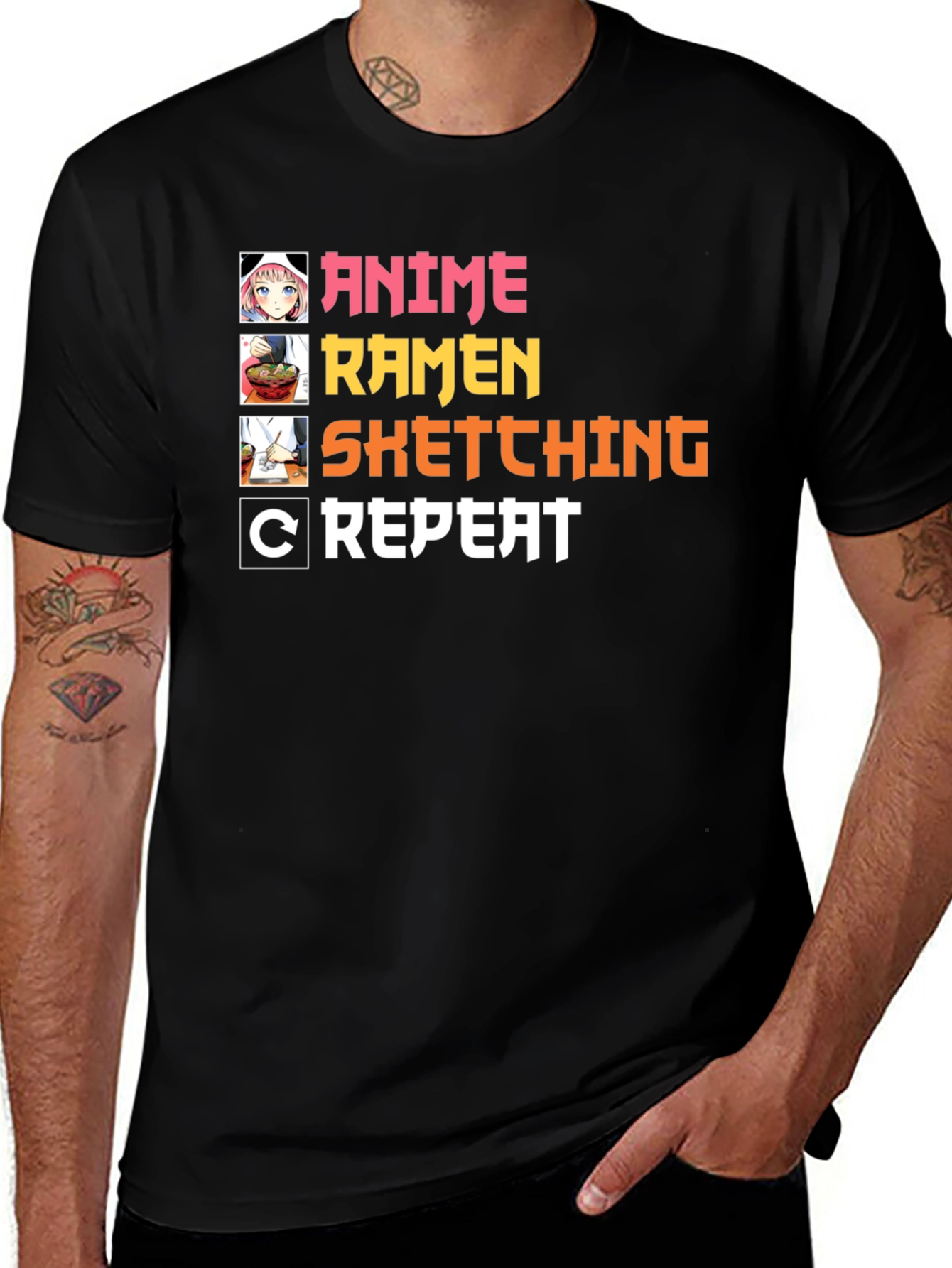 Variant 12 of Anime Ramen Sketching Repeat T-Shirt