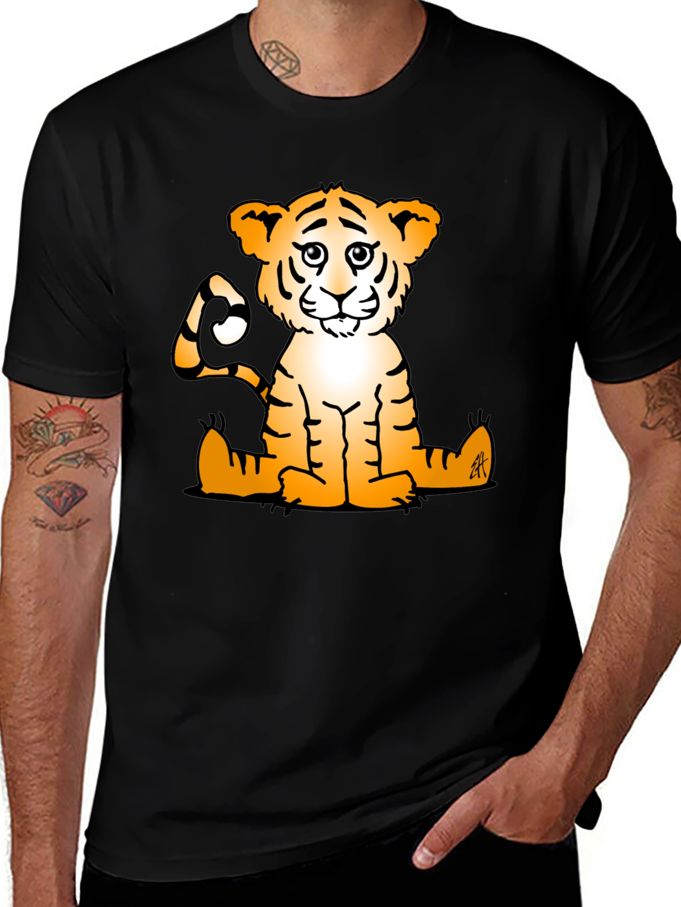 Black Cute Tiger Graphic Tee - Black Casual T-Shirt main image