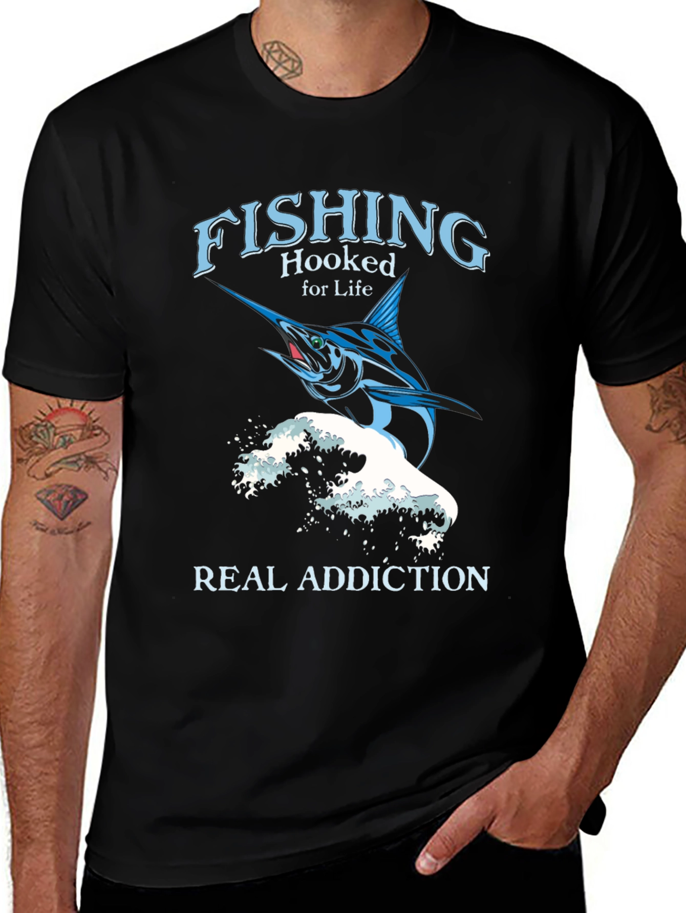 Variant 9 of Fishing Hooked For Life Black T-Shirt