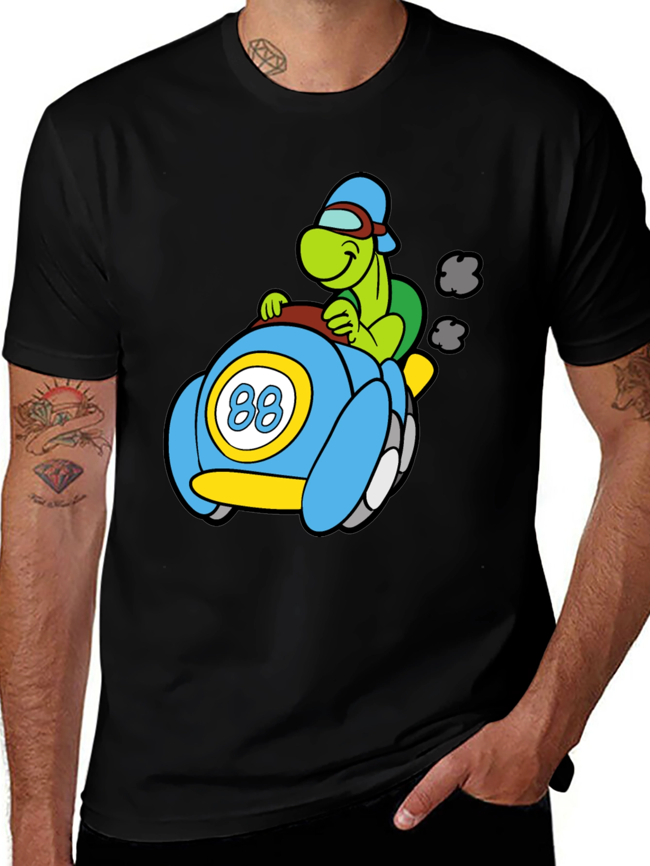 Variant 19 of Cartoon Turtle Racer Black T-Shirt